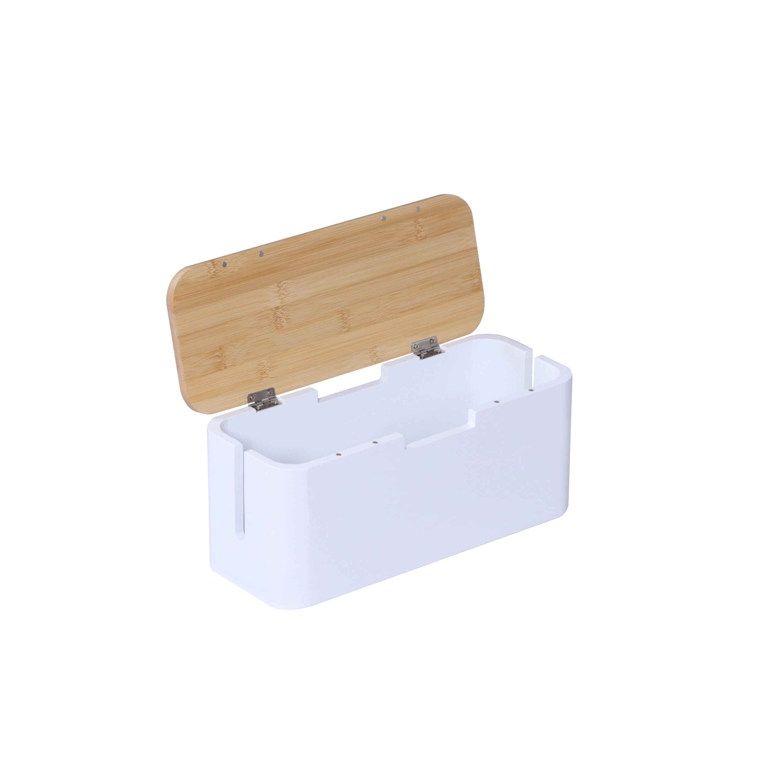 Relaxdays Boîte à câbles en Bambou avec Couvercle, Cache-câbles, 14,5x34x11 cm, Naturel/Blanc