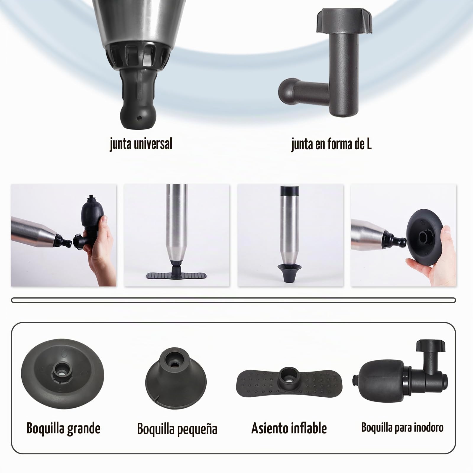 Desatascador WC, Desatascador Tuberias a Presion con barómetro, Desatascador de Inodoro con Cuatro Ventosas Diferentes Adecuado para Cuartos de Baño Inodoros Lavabos (Azul)