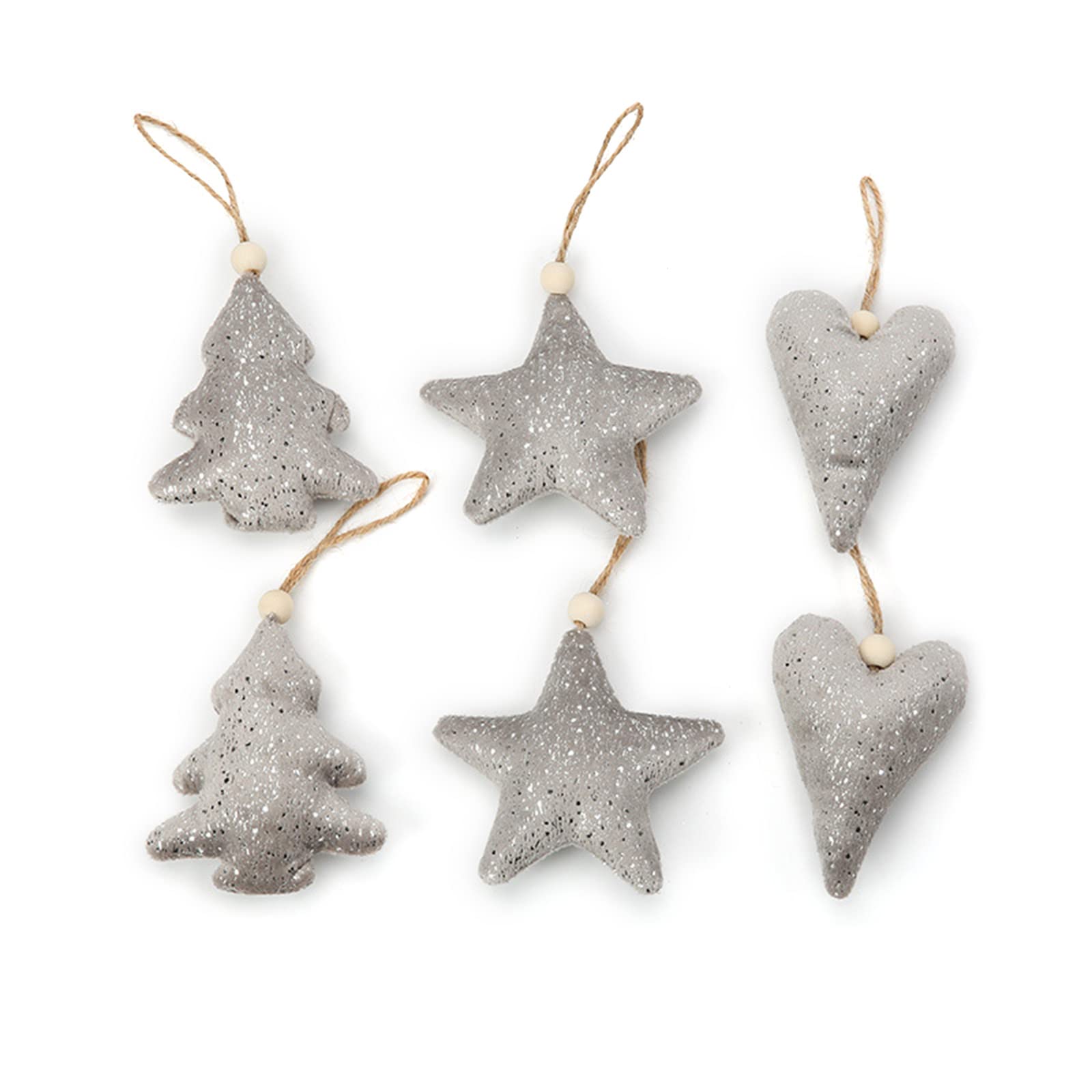 caoxhenr 6 colgantes de tela de terciopelo dorado de Navidad, diseño de corazón, estrella, árbol de Navidad, adornos colgantes para árbol de Navidad, hogar, festival, decoración de fiesta