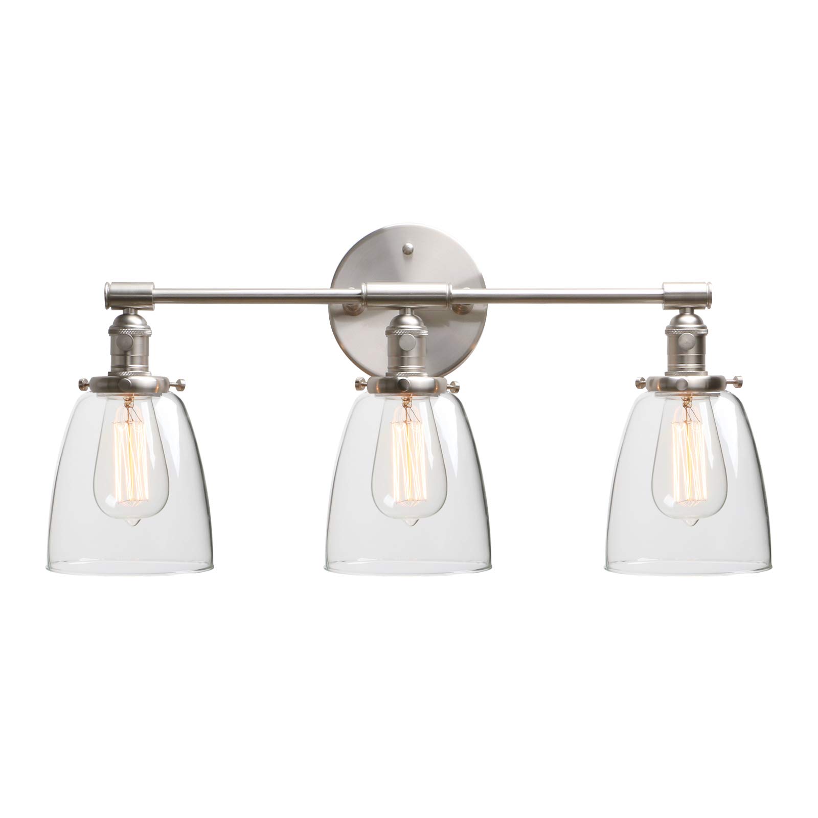 Phansthy3 Lights Wall Light, Vintage Wall Lamp with Switch Industrial Wall Sconce Fittings Edison Bulb Lamps with Oval Glass Shade for Vanity Mirror Bedroom Fixtures E27 Socket (Brushed)