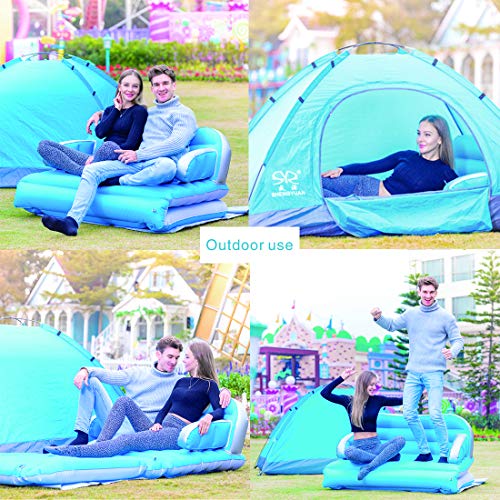 WEY&FLY 3 in 1 SUV Air Mattress Inflatable Sofa Car Air Mattress Travel Inflatable Mattress Camping Air Bed Dedicated Mobile Cushion Extended for Home Outdoor for SUV (Blue and Gray) - Thumbnail 5