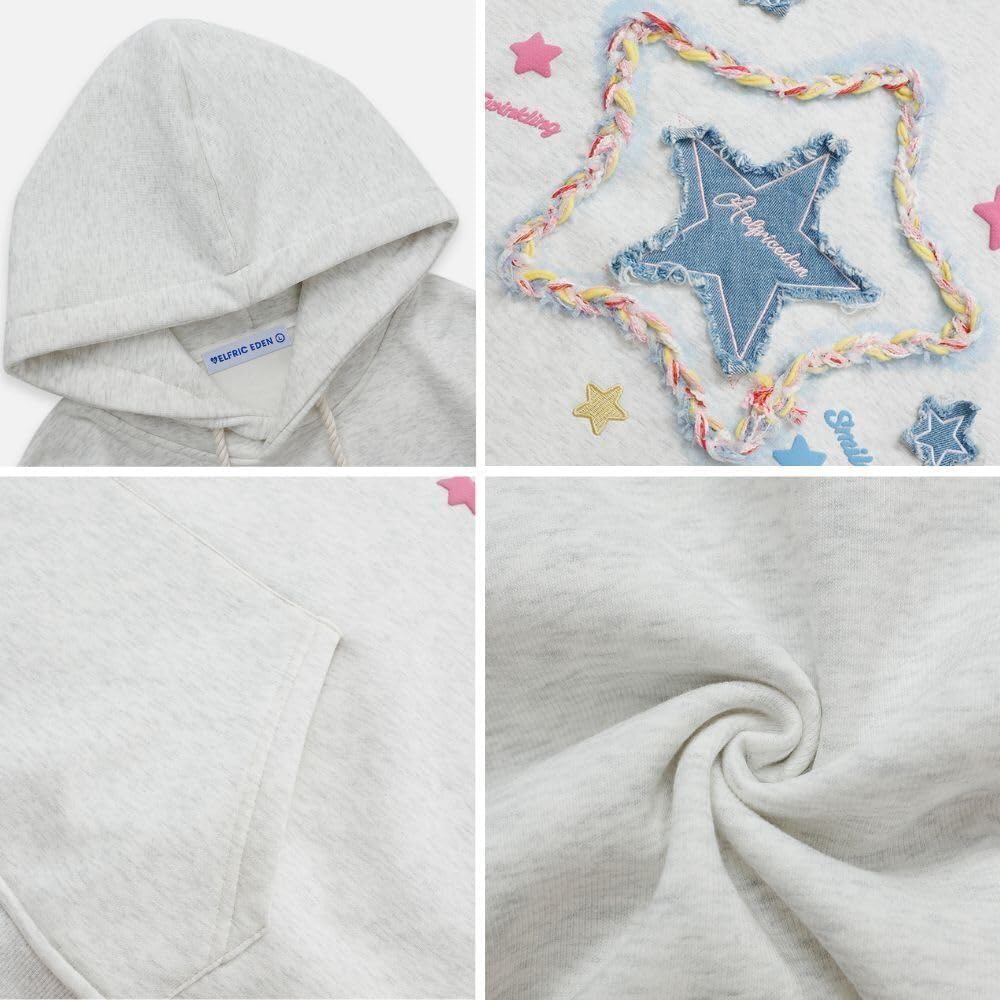 Aelfric Eden Womens Oversized Hoodies Star Graphic Fleece Hooded Streetwear Unisex Sweatshirts Pullover with Pocket - Image 3