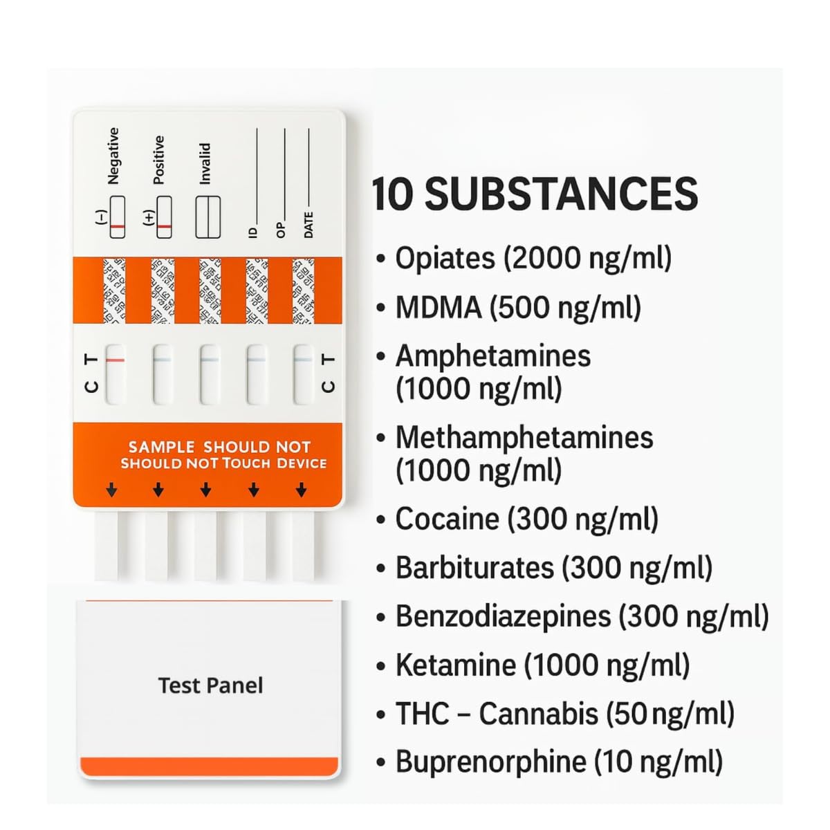 2x Test antidroga per superfici con rilevazione di 10 sostanze | Screen droga test superfici solide | Kit rapido 2 test completi, facile da usare in casa, scuole e aziende