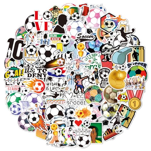 WD&CD 100 PCS Football Stickers Vinyl Waterproof Sports Soccer Stickers for Kids Boys Teens Boys Adults Soccer Ball Fans Merchandise Gifts