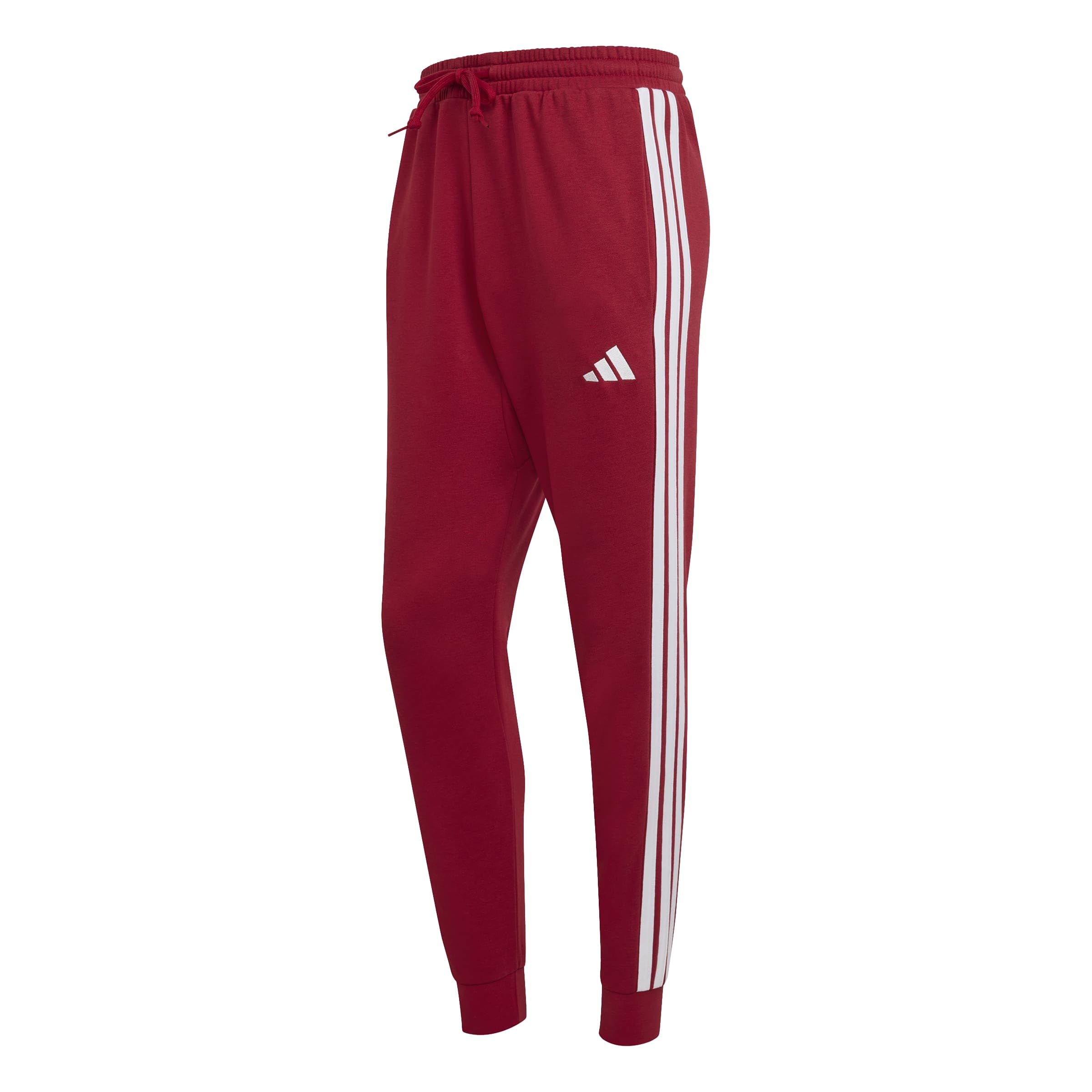 adidas Men's Essential Three Stripes French Terry Pant, Active Maroon/White, S