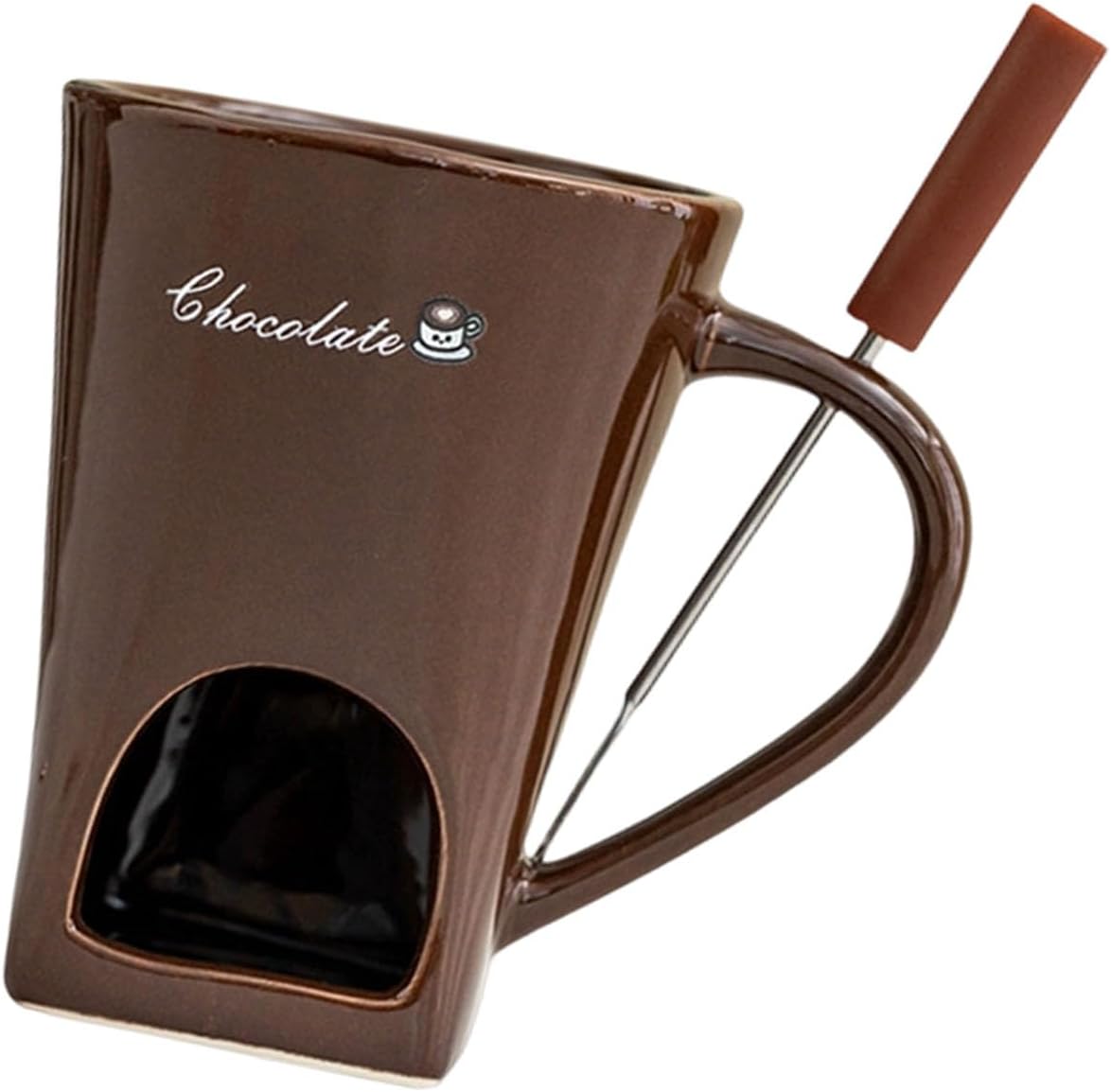 ordinarYone Elegant Ceramic Chocolate Fondue Pots For Cheese Meting Mug Cup With Included Forks For Romantics Dinners Birthday