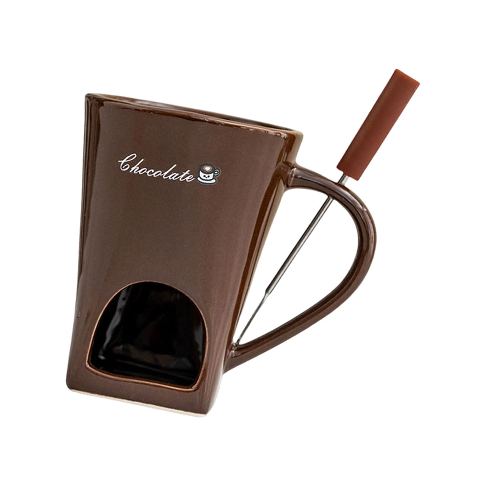 Kaeltsyn 130ML Ceramic Fondue Mug Set for Melting Chocolate Cheese Dessert Pots Comes with Ergonomic Handle Fork Ceramic Chocolate Fondue Mug