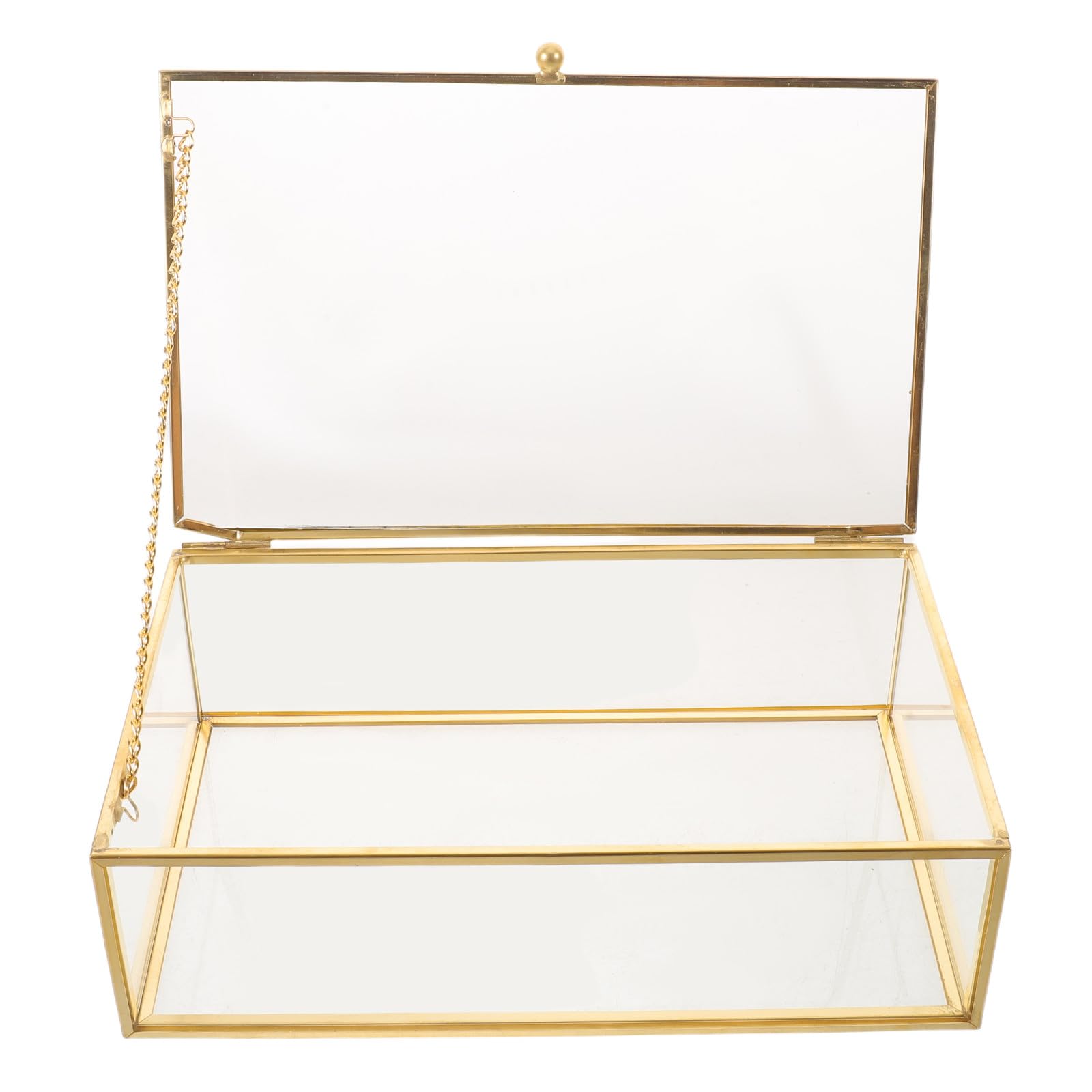 Lurrose Caja de cristal vintage para guardar recuerdos: Caja dorada para tarjetas con tapa abatible - Joyero de cristal para guardar tarjetas de boda, baratijas, fotos y más. 7,95 x 5,12 x 2,48