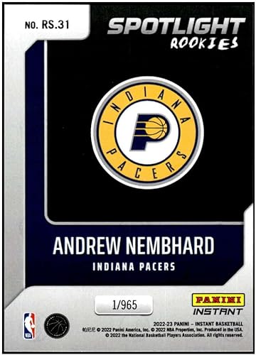 Miniatura 2 de ANDREW NEMBHARD RC 2022-23 Panini Instant Spotlight Rookies 96531 Pacers NM-MT NBA Basketball