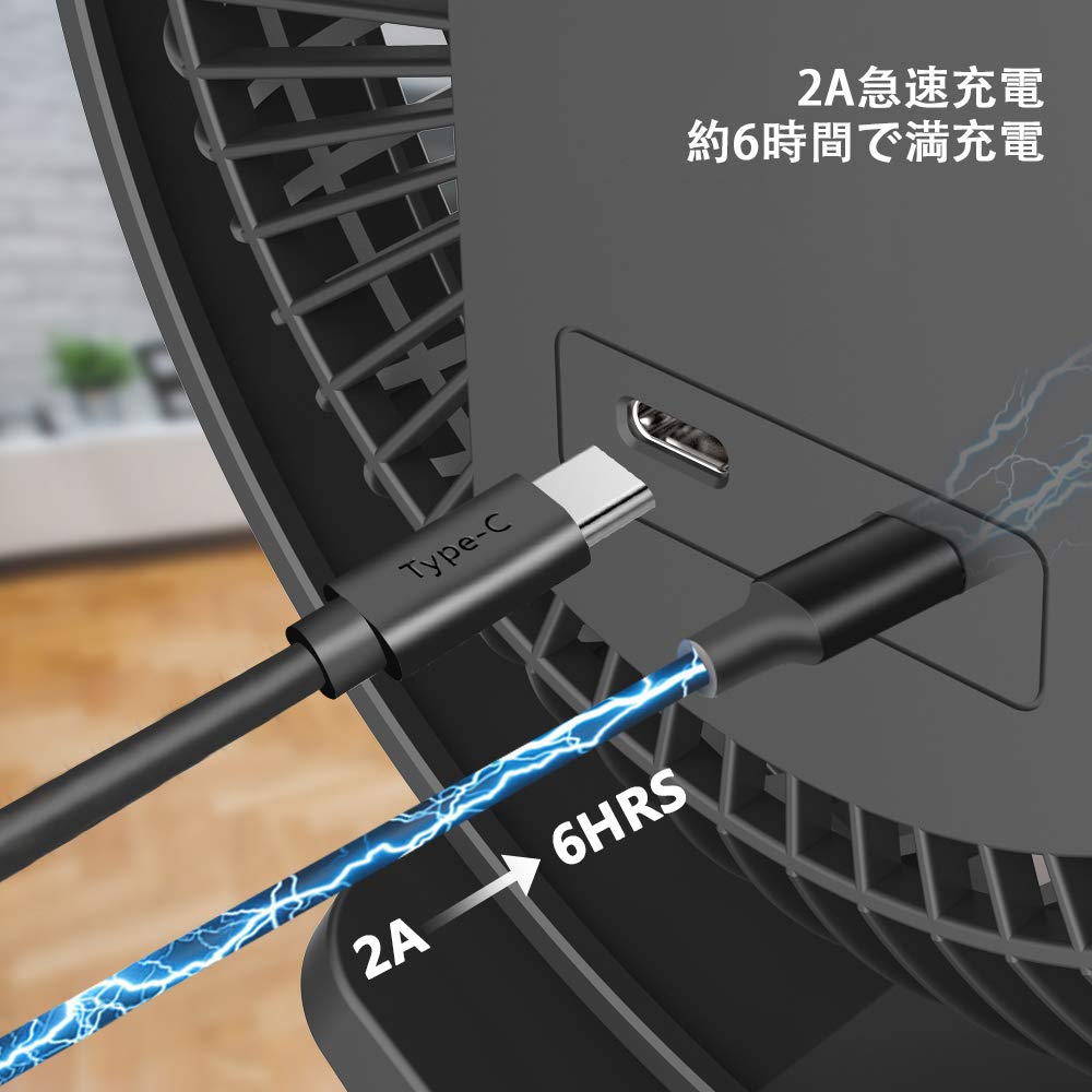 Amazon | 充電式クリップ扇風機 10000mAh電池内蔵 卓上扇風機 直径17cm