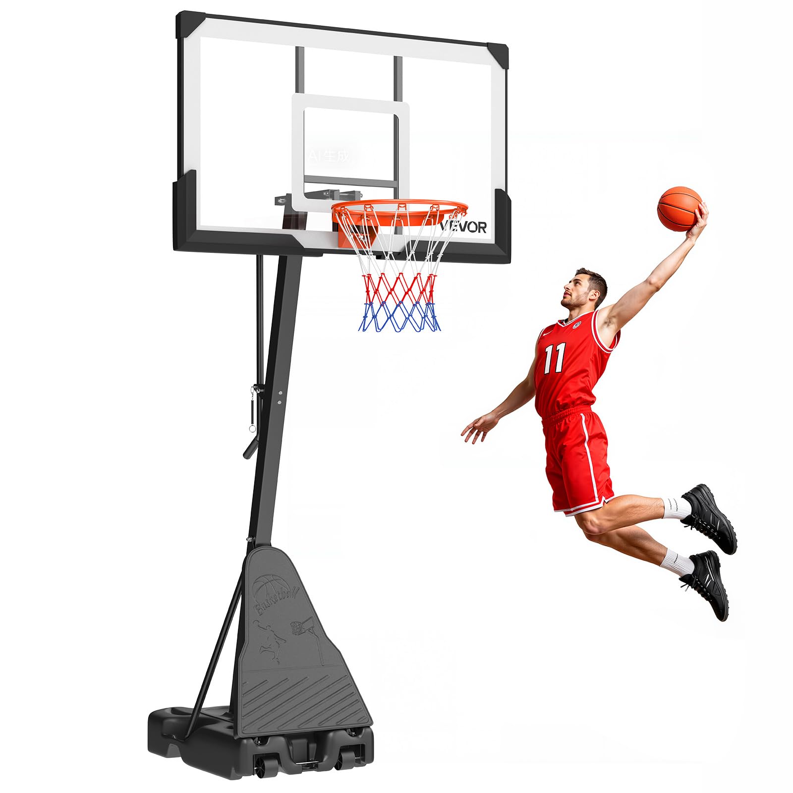 Basketball Hoop 44 48 50 54 Inchs, 4.4-10 FT Height Adjustable Basketball Portable Hoop & Goal, Basketballs Hoop Outdoor, PC Backboard for Kids, Adults, Basketball Court, Schools, Parks