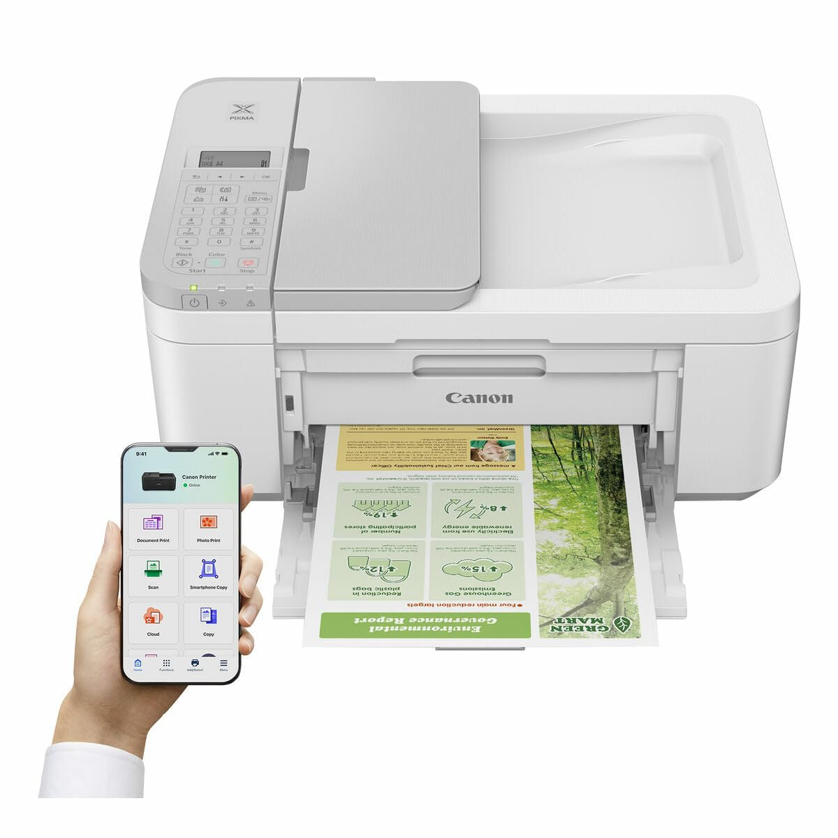 Canon Pixma TR4756i 4-in-1 Multifunction Printer, Compatible with Pixma Print Plan, Print, Scan and Copy, WiFi, XL Cartridges, 20-Sheet ADF, Automatic Double-Sided Printing, White