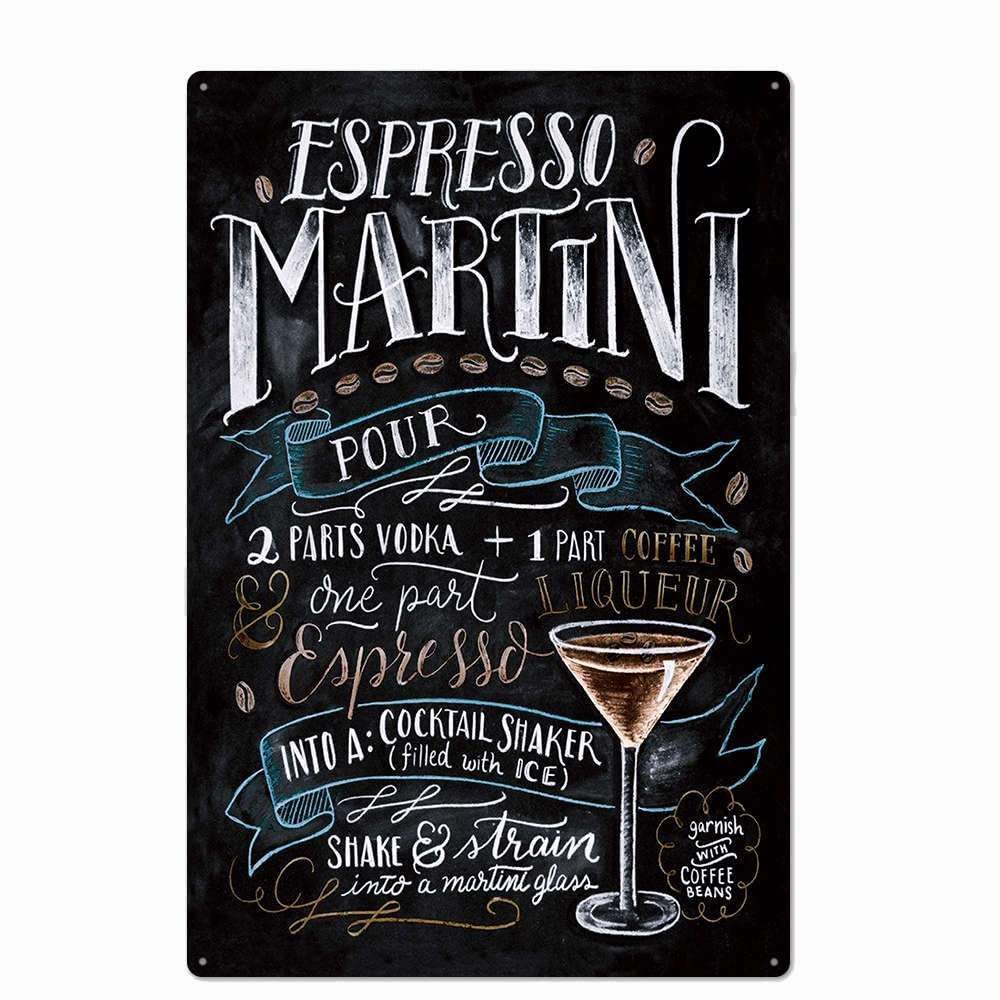Cocktail - Placa metálica retro vintage (4 unidades)