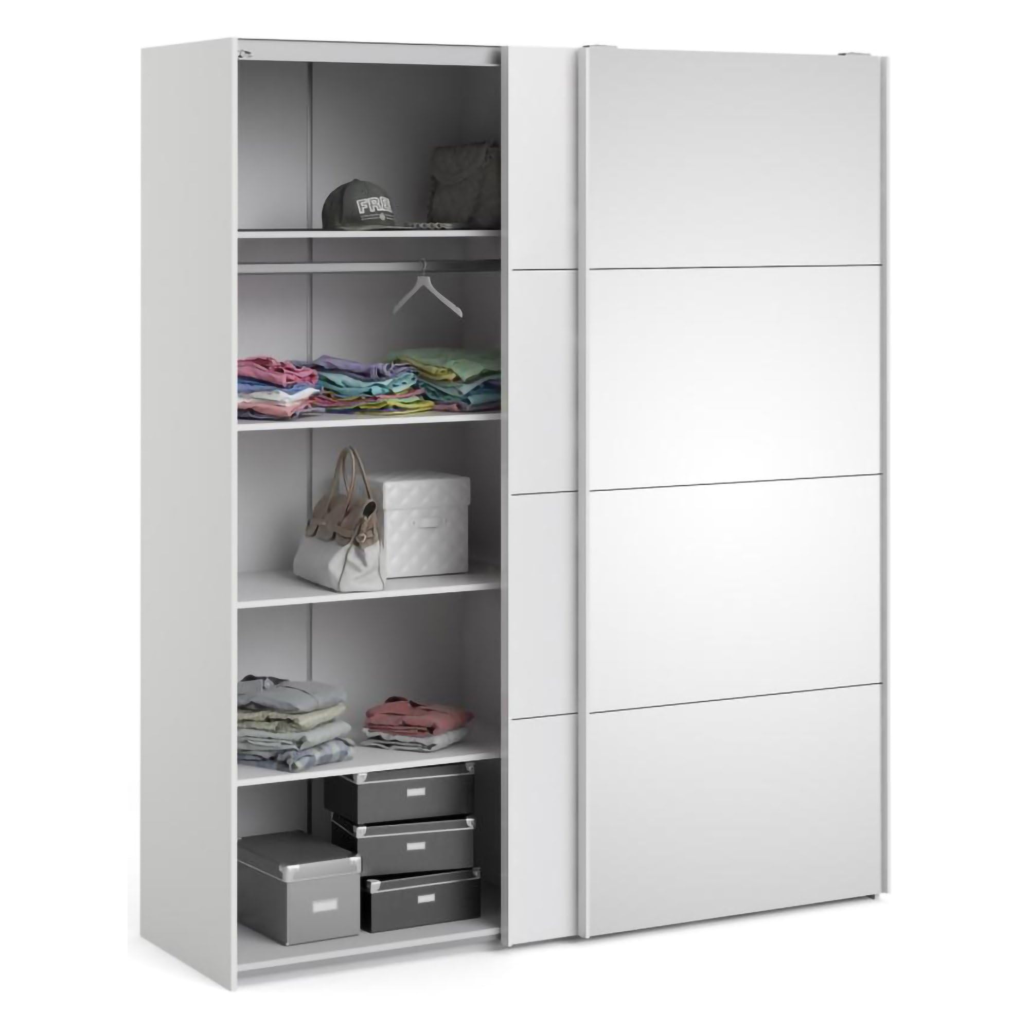Dmora - Kleiderschrank 2 Türen Elina, Schlafzimmermöbel, Schrank, Garderobe, 182x61 h220 cm, Weiß