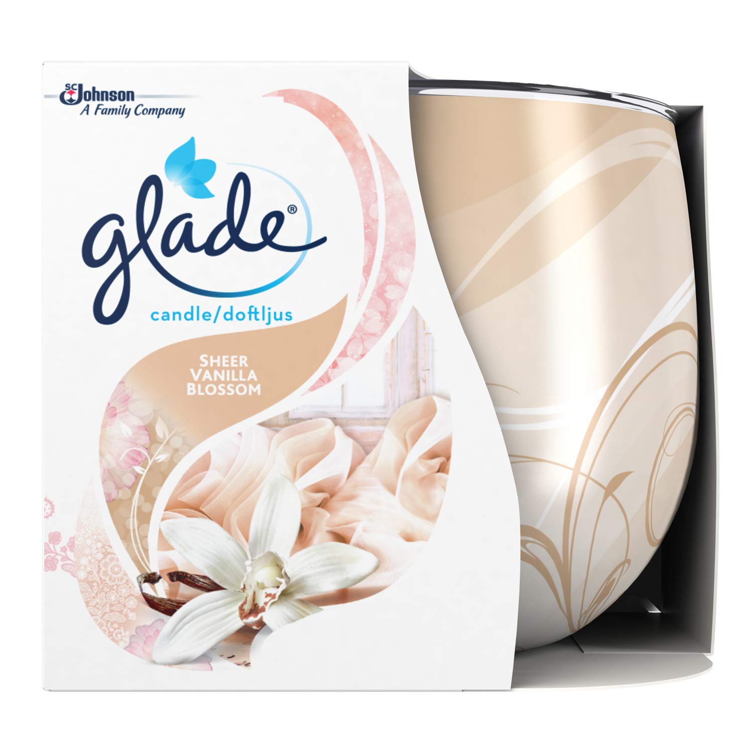 Glade Jar Candle, Scented Candle Infused with Essential Oils, Up to 29 Hour Burn Time, Vanilla Blossom, 120g