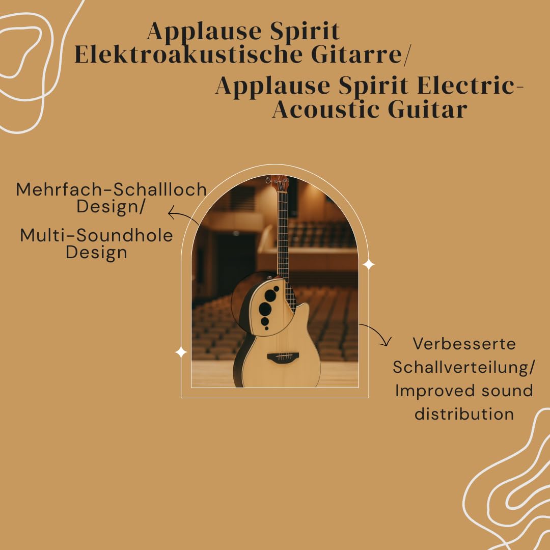 Applause E-Akustikgitarre Spirit - selektierte Fichtendecke - Mid-depth Lyrachord Body - Cutaway - AP2T Preamp + Tuner - Natur - AAE-044-4S