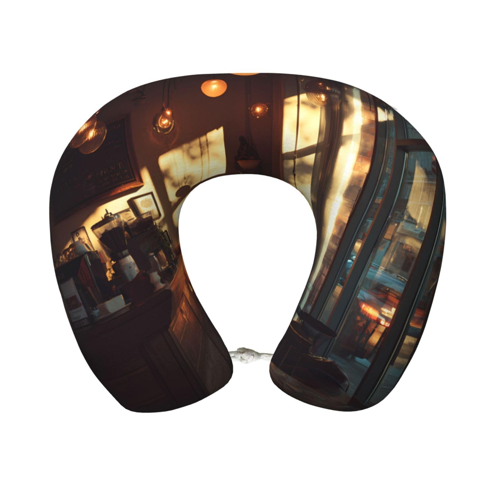 BOAIHH Morning Coffee Shop Memory Foam Travel Pillow for Soft Comfort Fits Snugly for Naps Office, and Airplane Use