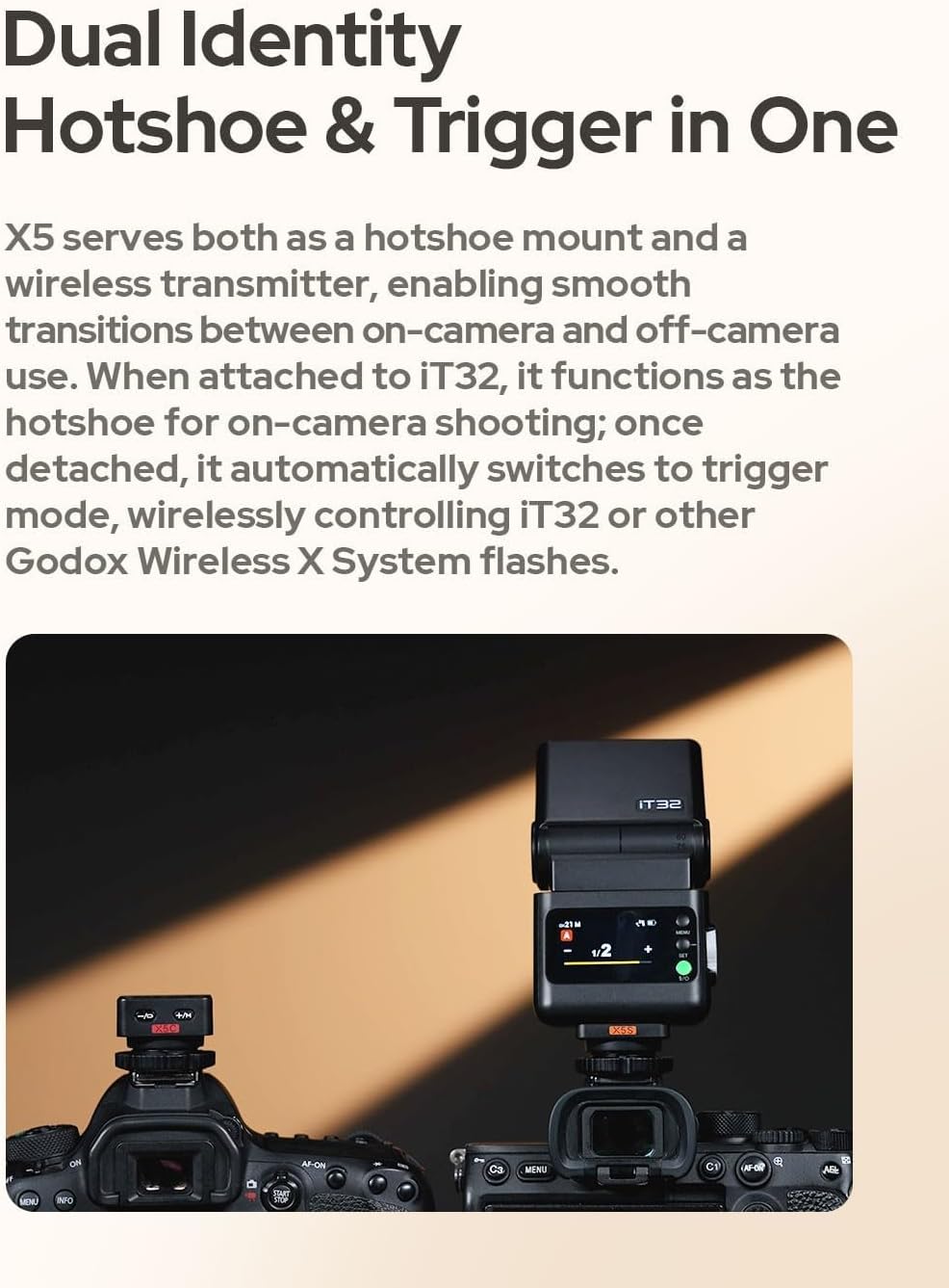 Godox iT32 TTL Camera Flash with X5O Flash Trigger for Olympus Magnetic Detachable,Instant On/Off-Camera Switch,LCD Touchscreen Speedlight,TTL HSS 2.4GHz Wireless Trigger,GN18 1.5s Recycle,Weddings