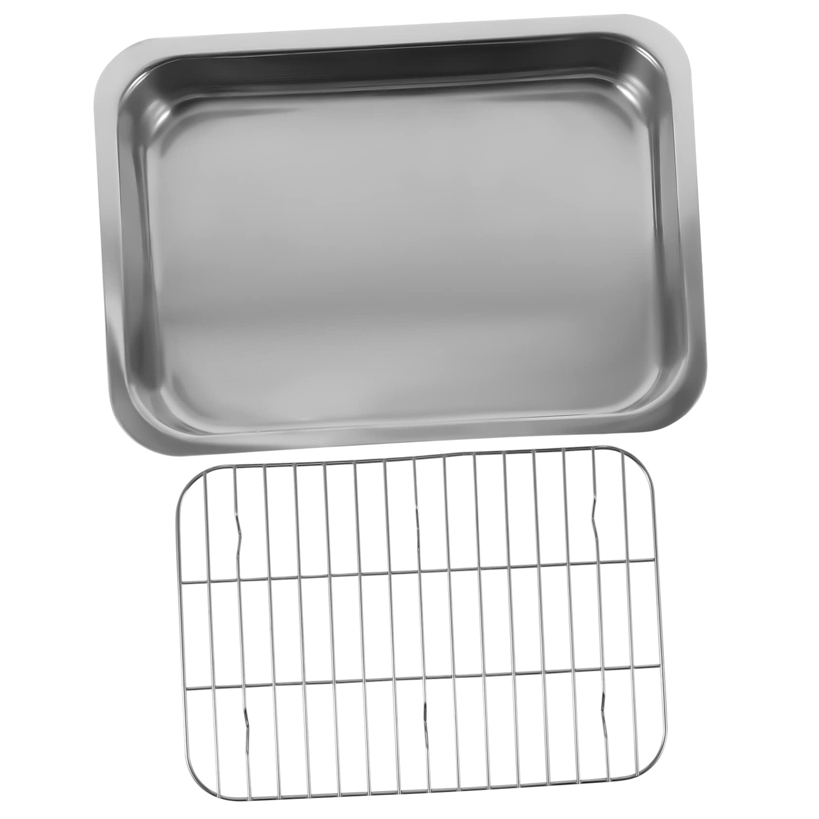 CRILSTYLEO1 Set Stainless Steel Bakeware Square Baking Pan Cookie Cooling Rack Kitchen BBQ Grill Tray Roasting Pan Toaster BBQ Griddle Square Griddle Magnalite Cookware Pans Roaster Silver