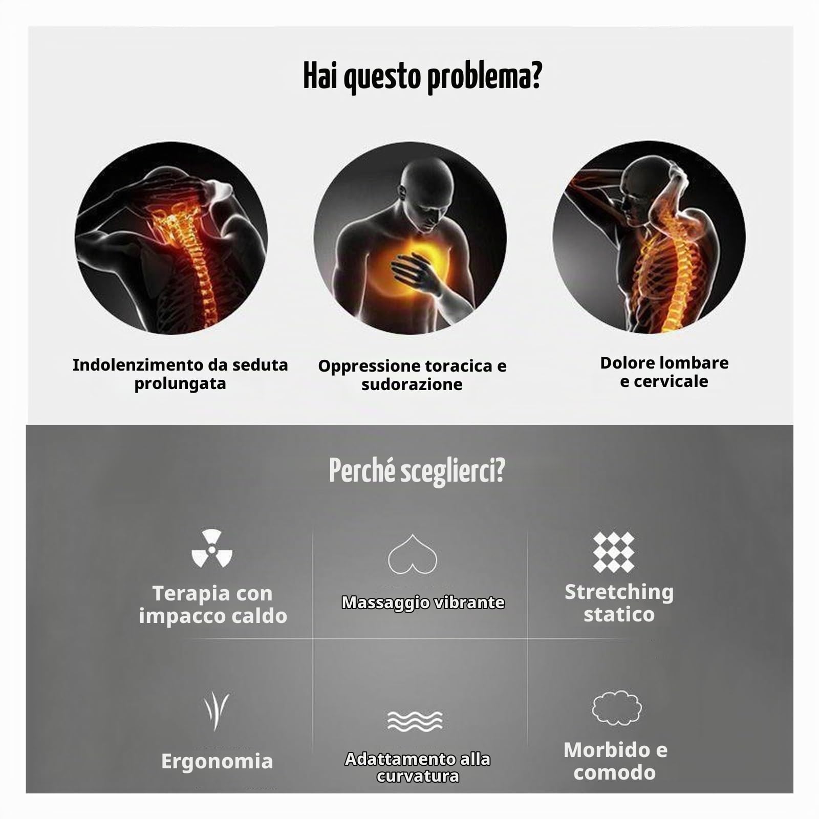 Massaggiatore for la Schien Triple Fusion for Sedia e Letto, Massaggiatore 3 In 1 Riscaldato e Vibrante for la Sciatica, Dispositivo di Trazione for Alleviare Il Dolore Lombare(Gray)