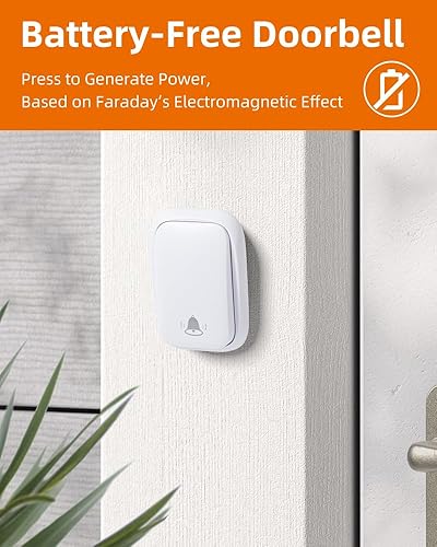 Miniatura 2 de Timbre inalámbrico sin batería, no necesita pilas, fácil instalación, rango de 600 pies, 38 campanillas, volumen ajustable, impermeable para aula,
