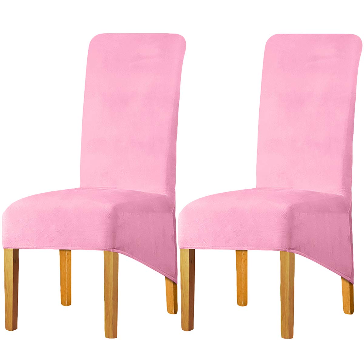 LANSHENG Stretchy Chair Covers for Dining Room Chairs,Stretch Spandex with Elastic Band Chaircover,Velvet Large Dining Chair Slipcovers for Restaurant Hotel Party Banquet (Pink,Set of 2(XL)) โ image 1