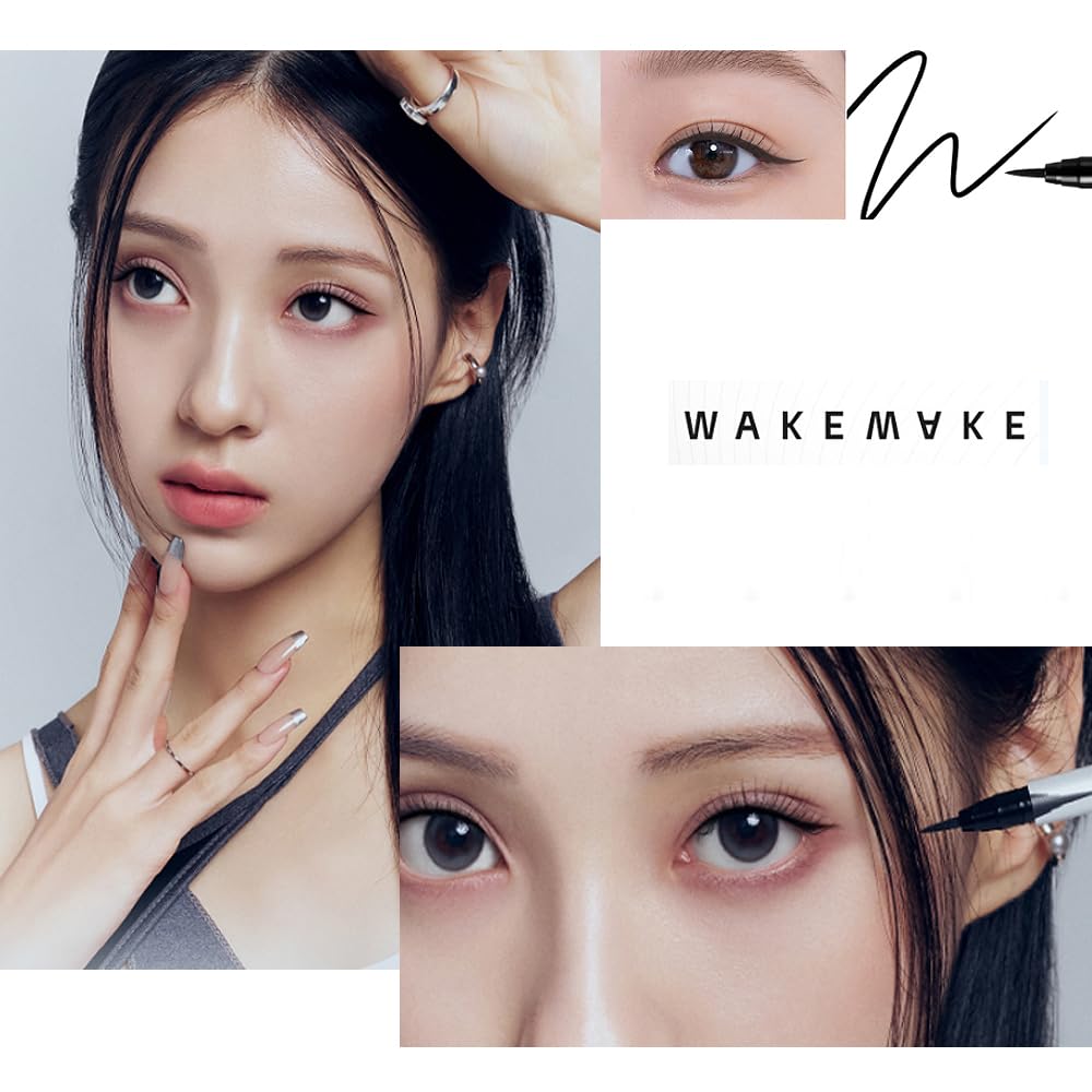 WAKEMAKE Any Proof - Delineador de ojos líquido coreano, resistente al agua, antimanchas, punta ultrafina, impermeable, larga duración, líquido, 2 unidades