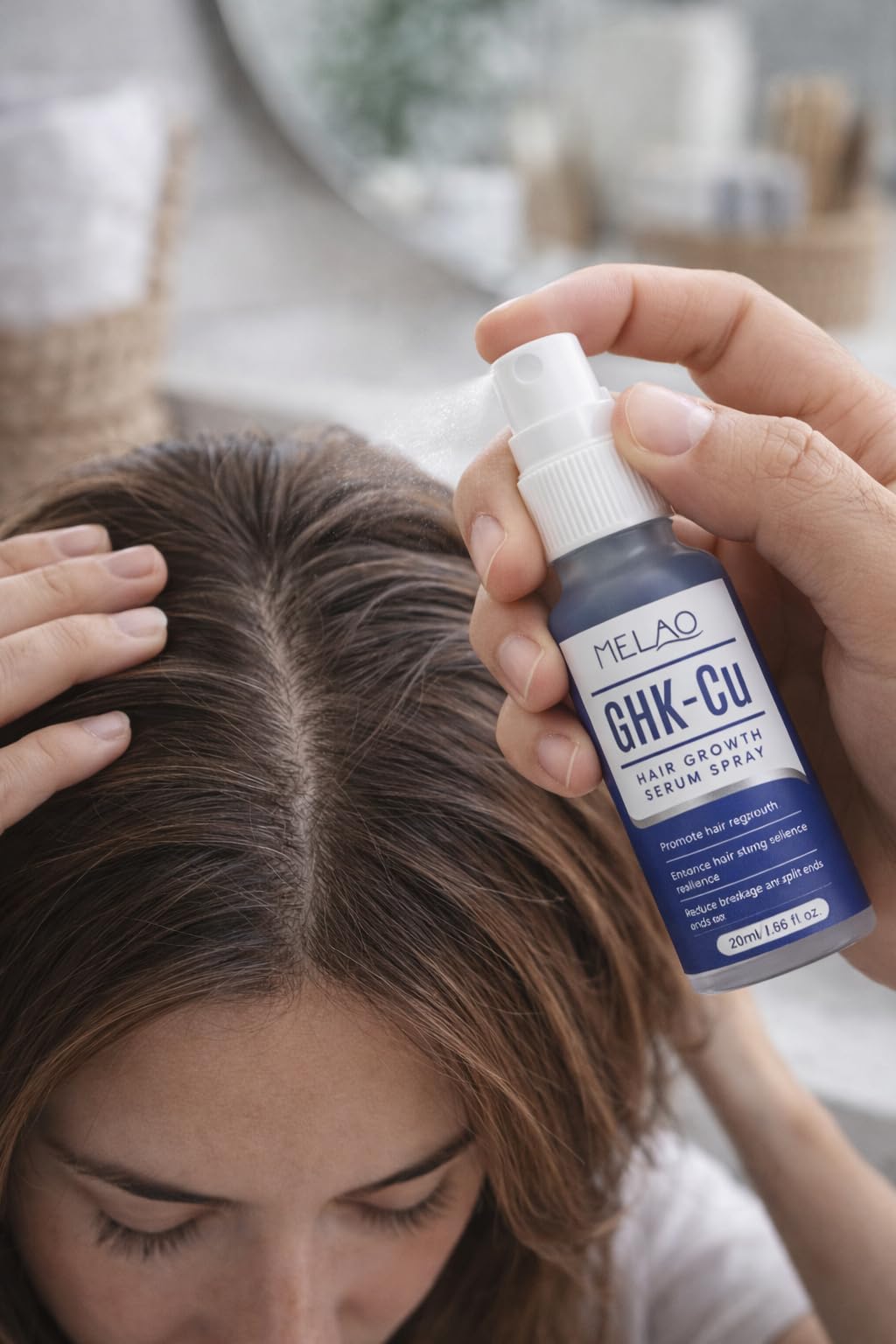 Sérum Capillaire GHK-Cu au Peptide de Cuivre, Spray Cuir Chevelu 50 ml, Soin Fortifiant et Hydratant pour Cheveux Fins, Secs ou Clairsemés