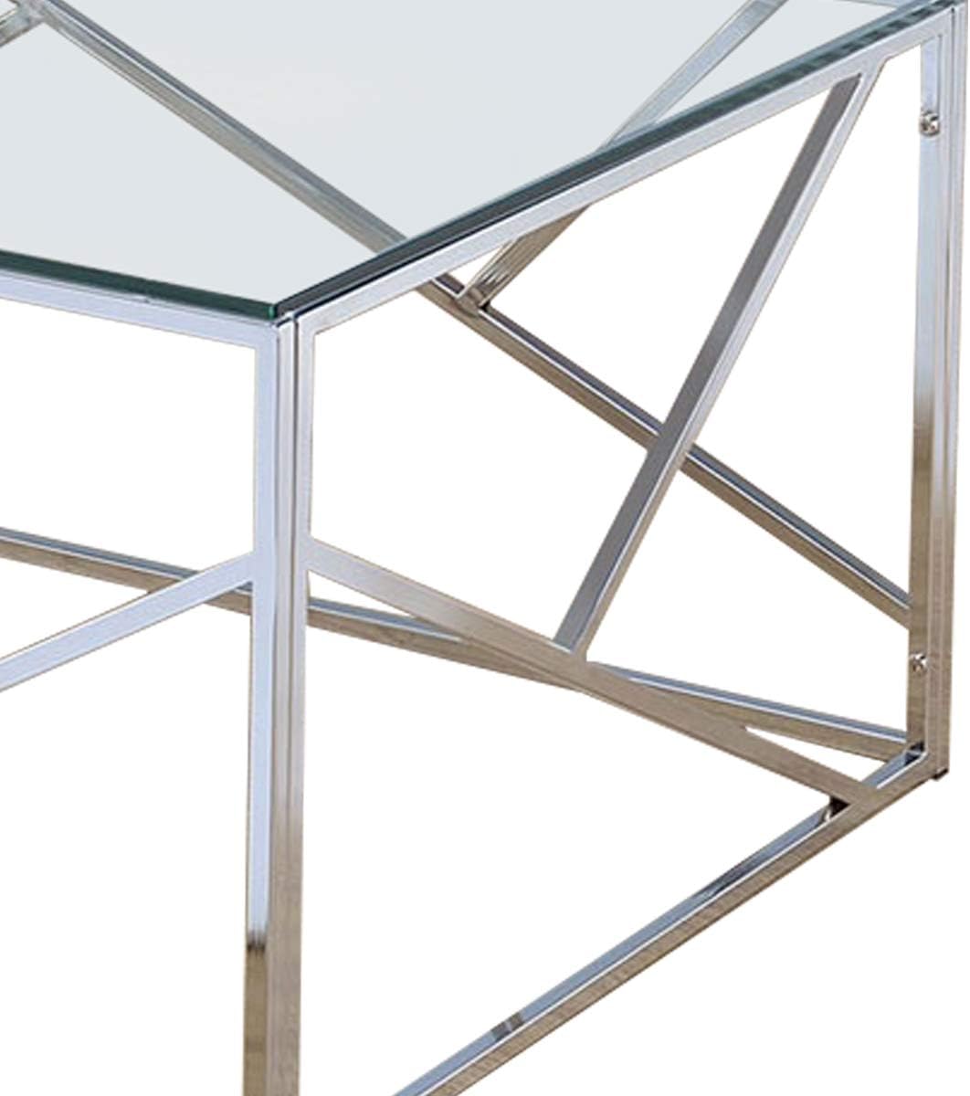 Benjara Industrial 3 Piece Table Set with Open Geometric Base, Silver and Clear - Table & Chair Sets