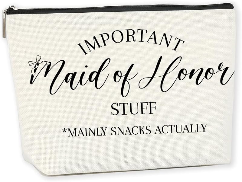 Necessaire WFDN com estampa “Important Maid of Honor Stuff”, em linho impermeável, 20,07 cm x 20,07 cm x 20,07 cm