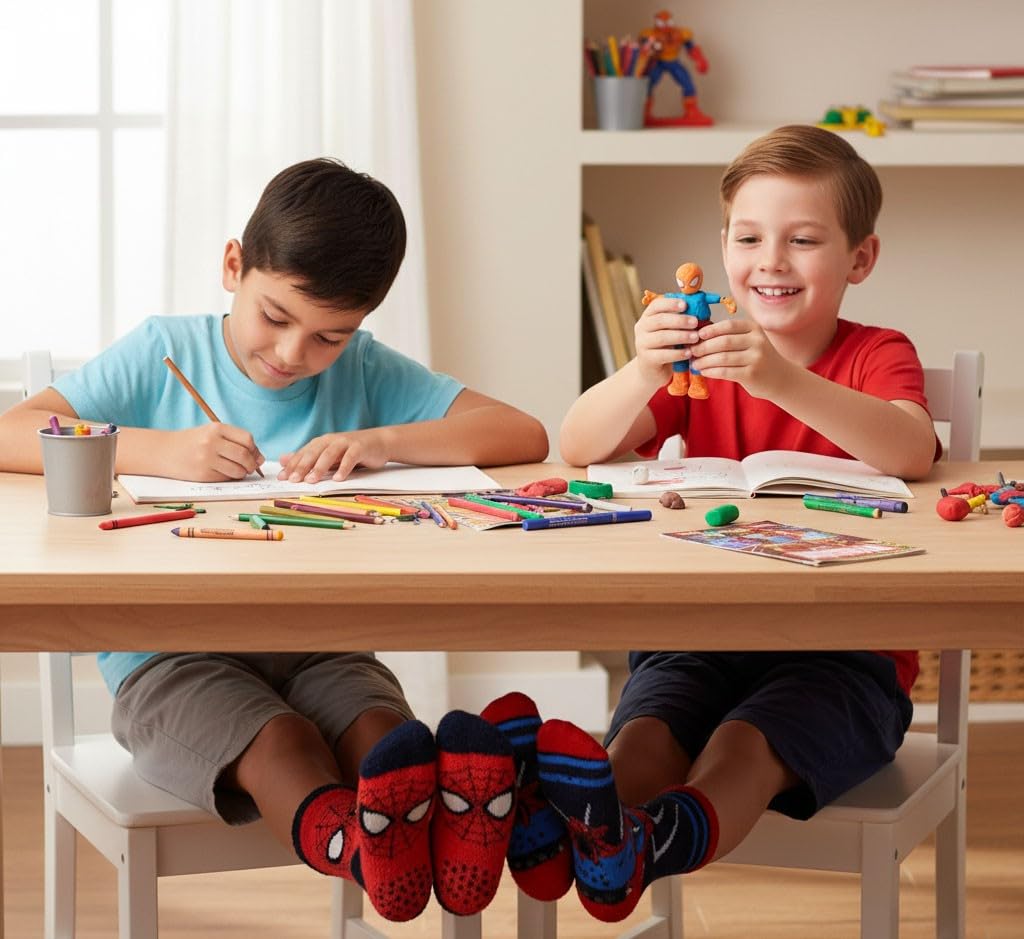Pack 4 paires de chaussettes antidérapantes garçon – Marvel Spider-Man | Douces et résistantes | Coton peluche | Licence officielle Marvel | Tailles 23/26, 27/30, 31/35