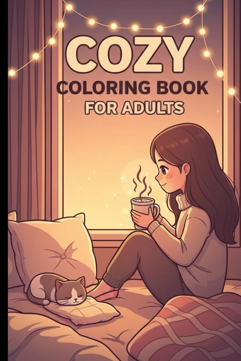Cozy Coloring Book for Adults: Relaxing Cute Home Scenes, Cozy Girls, Cats, Rooms & Aesthetic Lifestyle Coloring Pages for Stress Relief