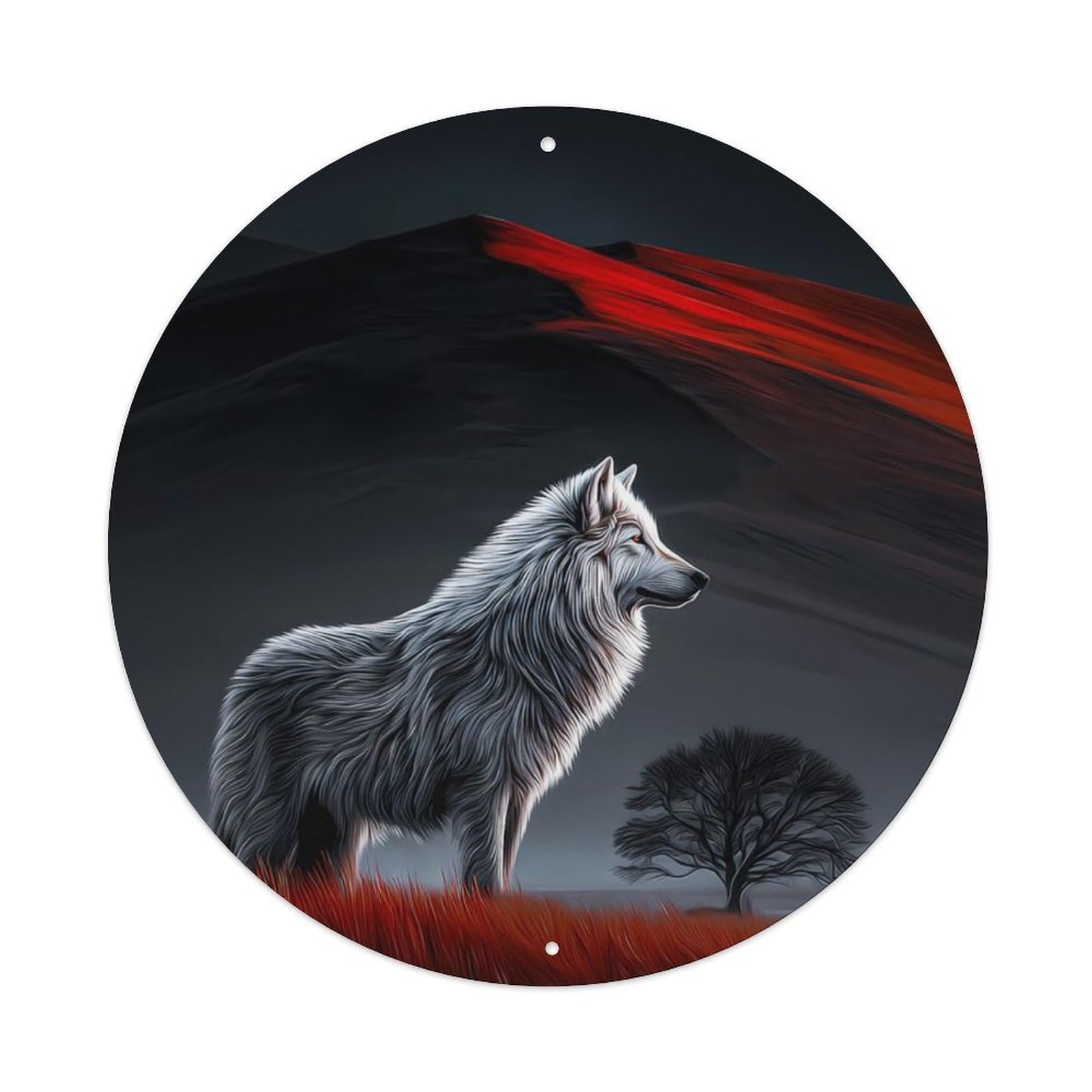 Animal Arctic Wolf Dark Moody Scenic Landscape Vintage Metal Tin Sign Plaque Wall Decor for Cafe, Club Bar, Office, Garden Metal Poster 8x8Inch