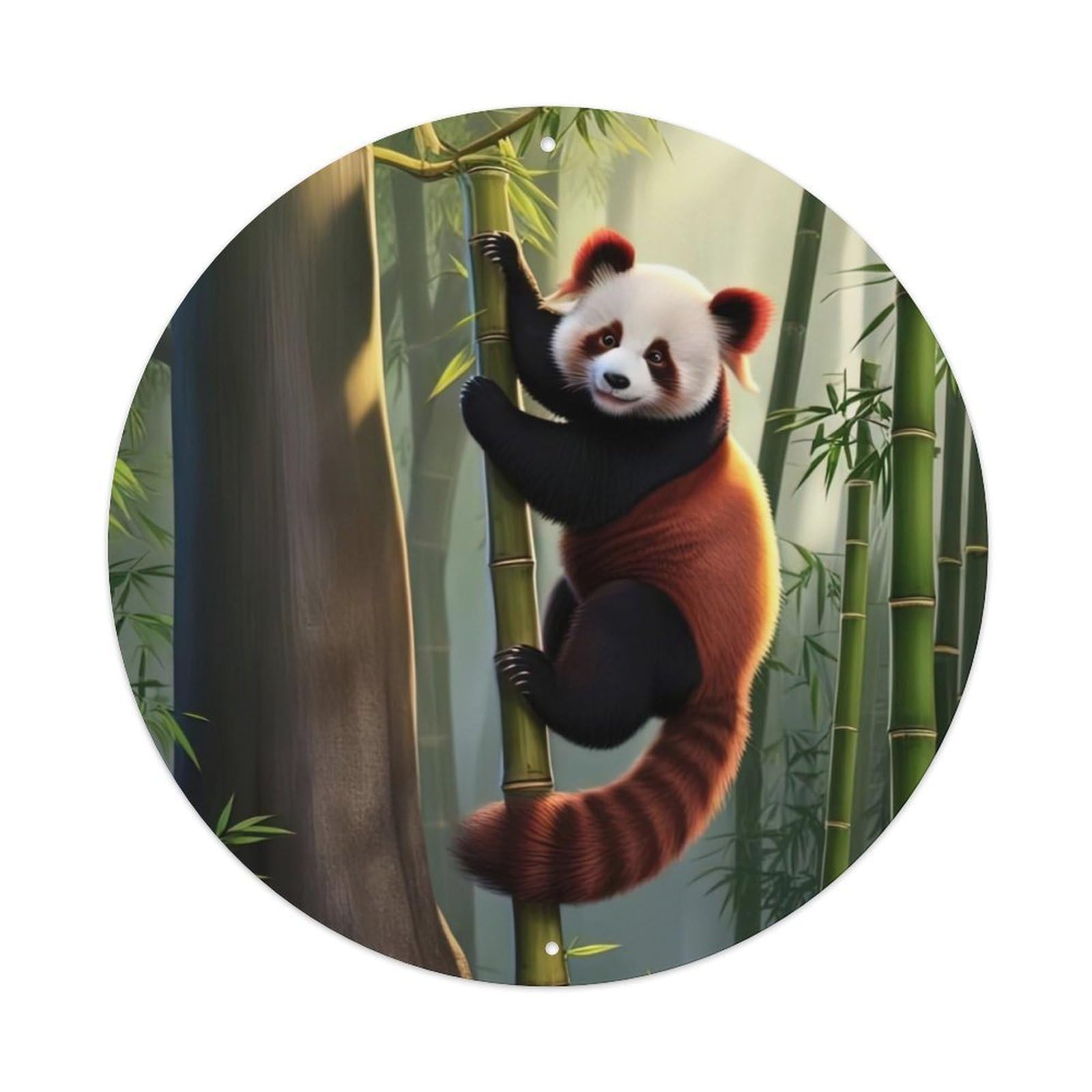 Animal Cute Panda Climbing Bamboo Forest Sunlight Nature Illustration Vintage Metal Tin Sign Plaque Wall Decor for Cafe, Club Bar, Office, Garden Metal Poster 8x8Inch