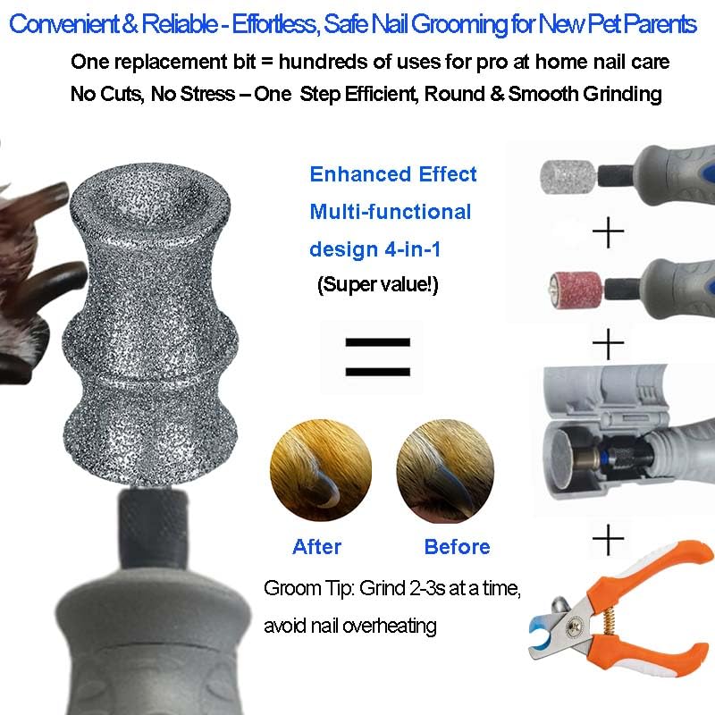 Image of Diamond Dog Nail Grinder Bit Compatible with Dremel 7760 7350 & More, 1 /8'' Stress-Free Replacement Head Attachment, Ideal for Medium, Large & Extra Large Dogs, Thick Nail Grooming, 2-Pack | 1 /8 inch Diamond Bit for Dog Nails for Dremel, Safe Nail Trimming, Smooth for Thick Nails