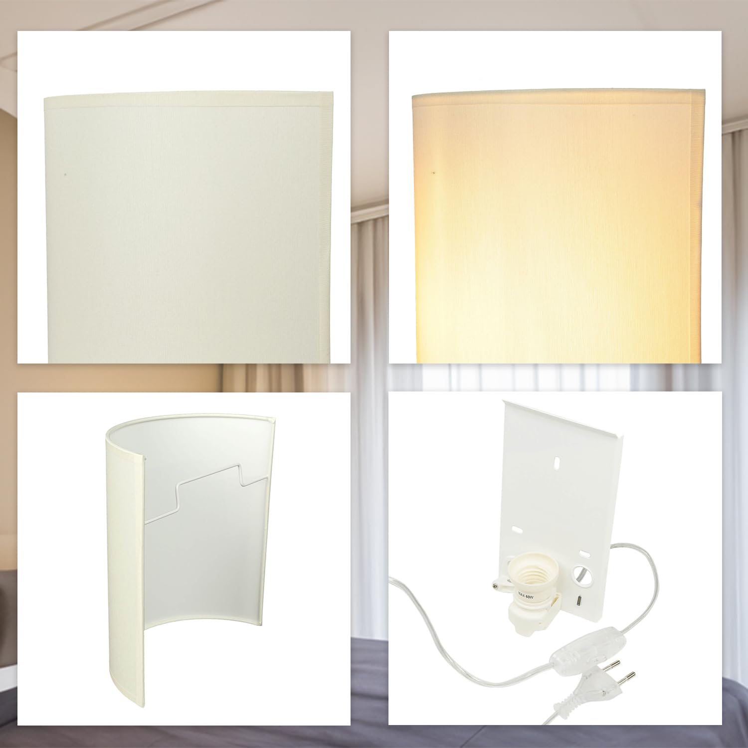 Licht-Erlebnisse Wandlampe mit Schalter und Stecker, Lampe Wand Innen, Wandleuchte Schlafzimmer, Creme, Stoff, B:20 cm, Up Down, indirekt, wohnlich, blendarm, Wandlampe Modern