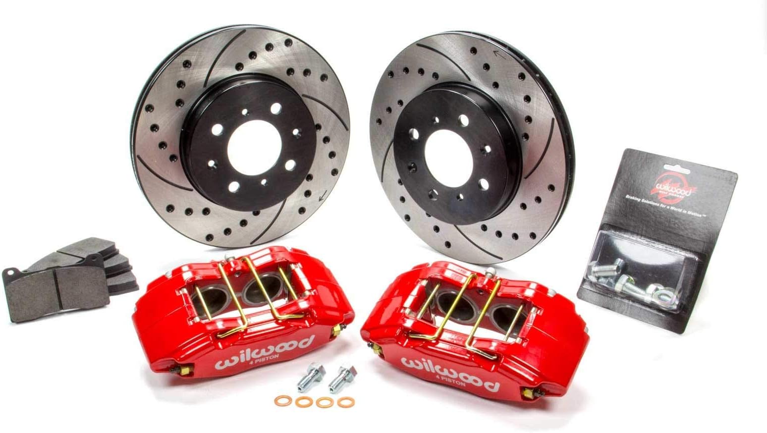 Brake System, Forged DPHA, Front, 4 Piston Caliper, 10.320 in Drilled/Slotted Iron Rotor, Offset Hat, Aluminum, Red Anodized, Acura Integra/Honda Civic/Fit 1990-2013, Kit