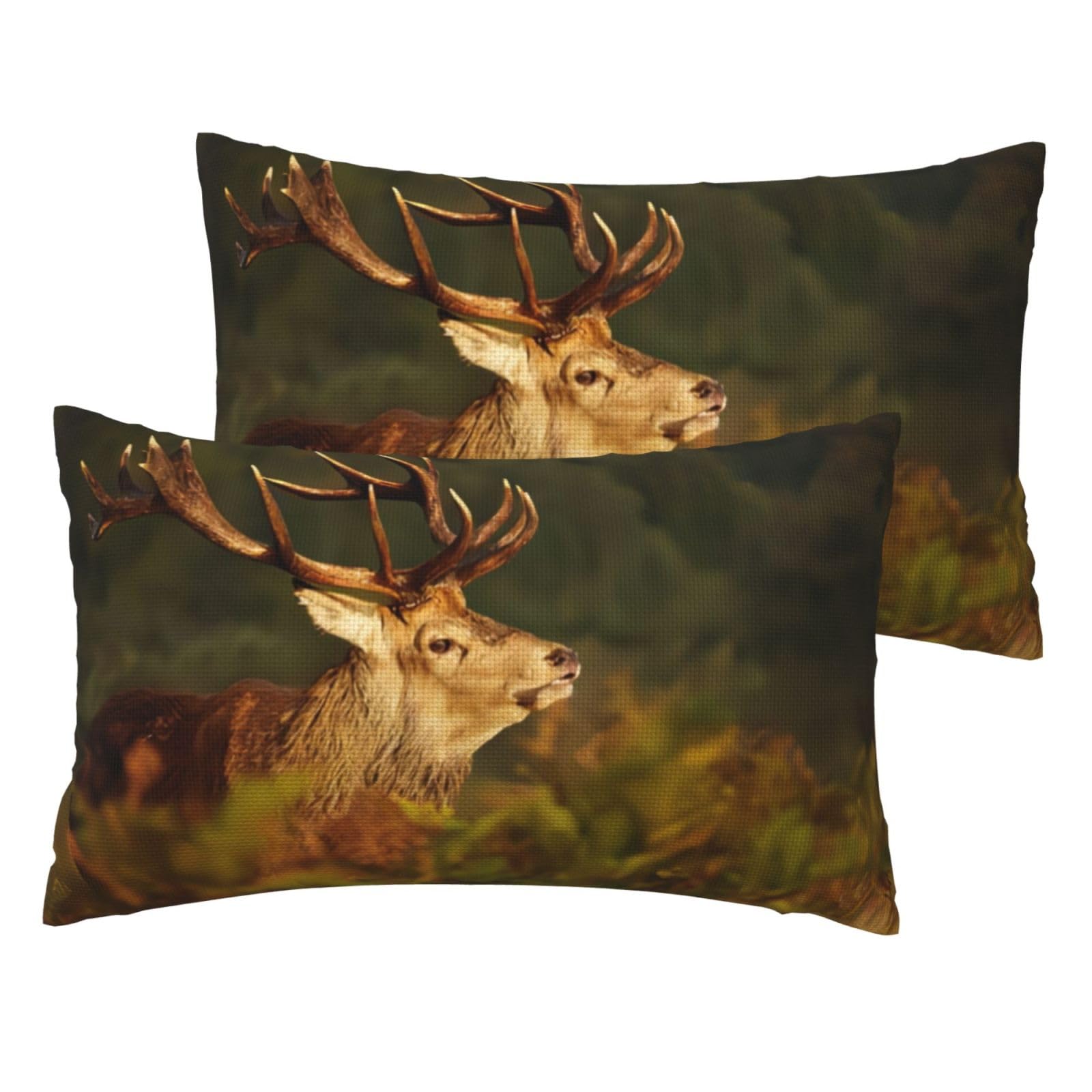 Lot de 2 taies d'oreiller imitation lin imprimé cerf 40x40 cm