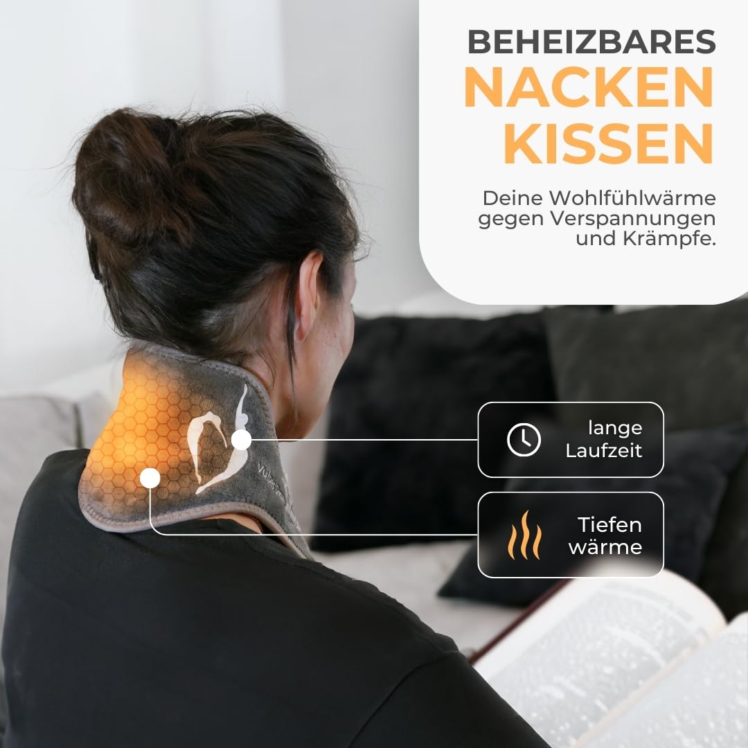 Vulpés NeckPad Pro – Kabelloses, beheizbares Nackenkissen | Infrarot-Wärme | Smartphone-Steuerung | Zertifiziertes Material (frei von Chrom, Blei, Weichmachern) | Entwickelt in Deutschland