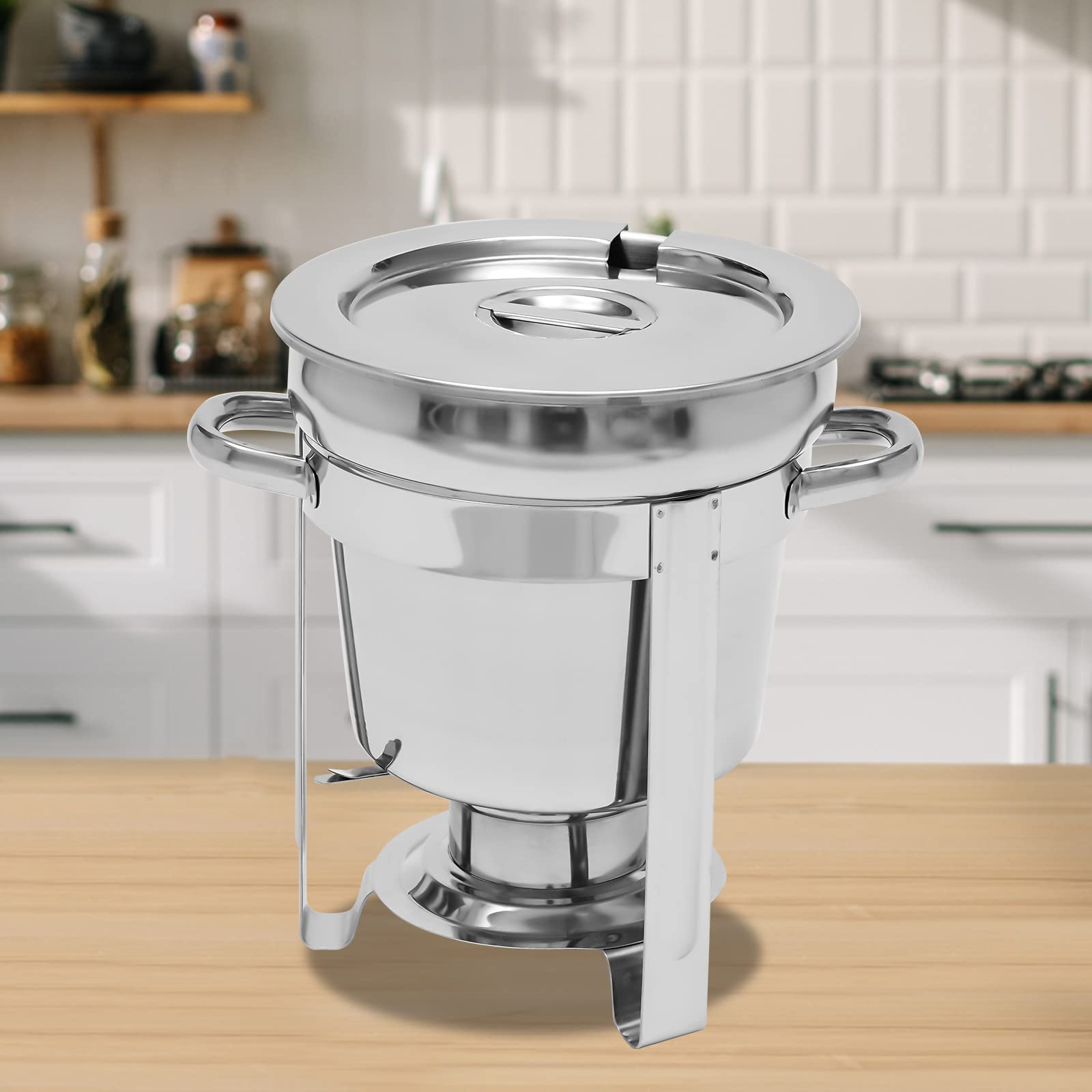 Scaldalibi 7 l/7,4 Qt in acciaio inox 201, Chafing Dish con porta combustibile e coperchio, piastra riscaldante per buffet, feste, catering, hotel – argento, design stabile a 3 gambe, parti rimovibili