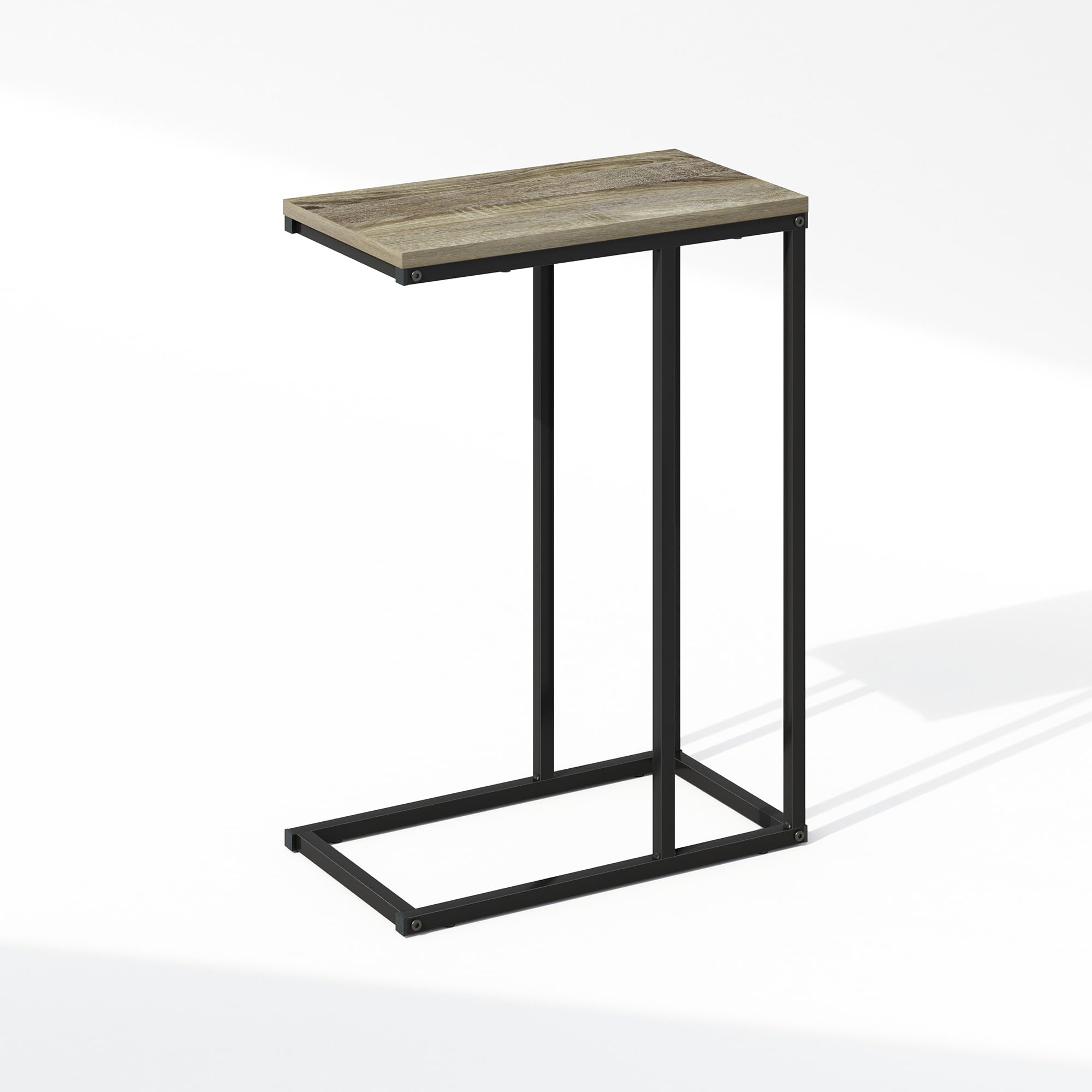 Furinno C-SHAPED Side Table, Tavolino Laterale con Struttura in Metallo, Comodino, Tavolino da Letto, per Soggiorno, Camera da Letto, French Oak Grey