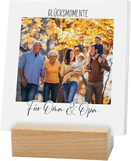 Herz & Heim® Tisch-Kalender mit eigenen Fotos per Upload - komplett mit Holzsockel - Personalisierter Fotokalender als Geschenkidee - Kalender mit Bildern & Wunschtext