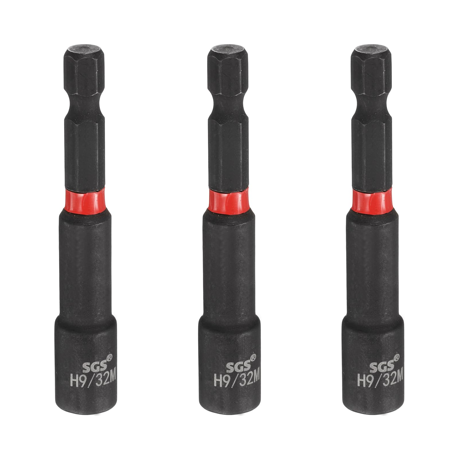 sourcing map 3pcs Nut Driver Drill Bit 9/32 Inch SAE Socket 1/4" Hex Shank 2.56" (65mm) Long Magnetic 6-Point Sockets Quick Change CR-V Steel Bolt Setters for Power Drill Drivers