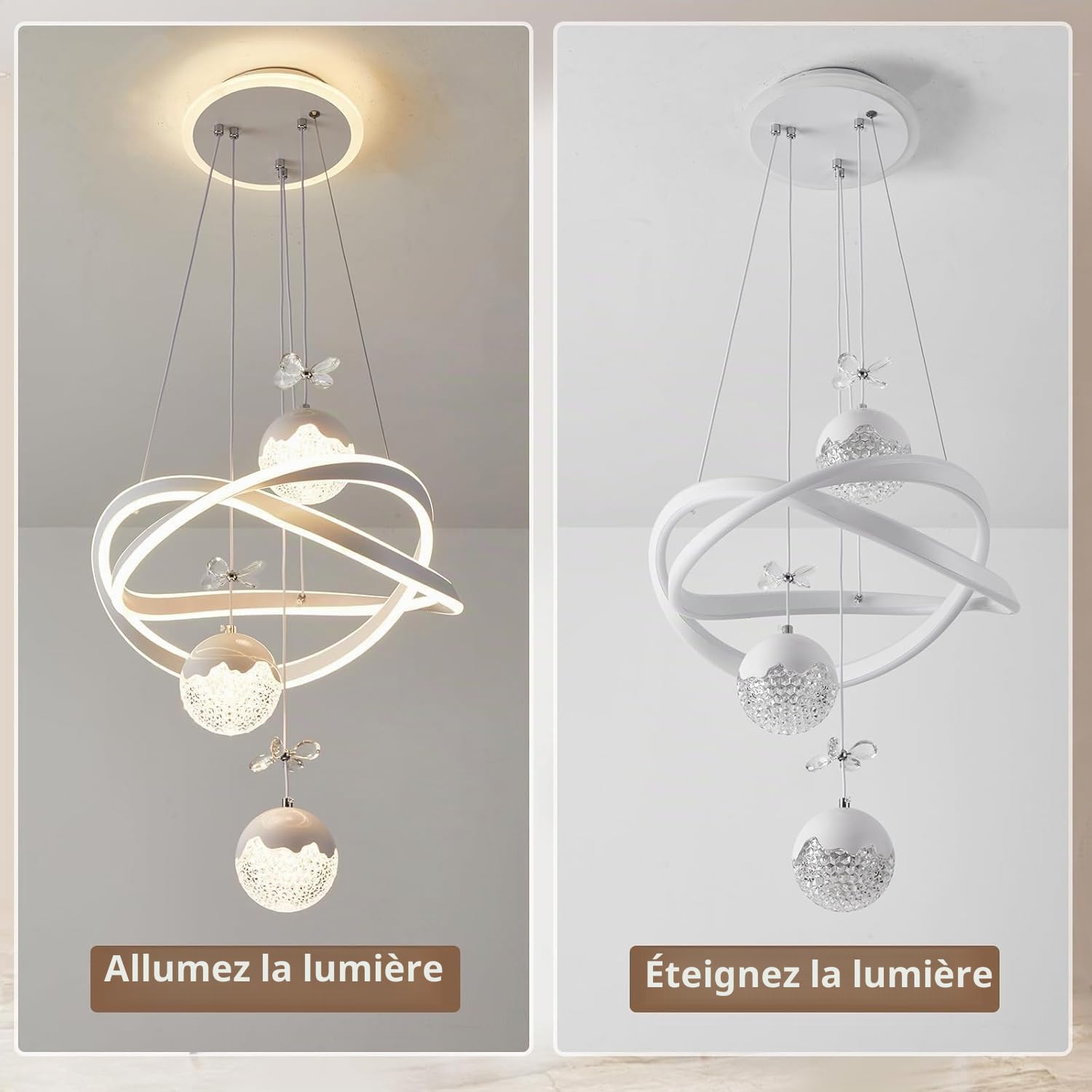 Lustre LED moderne éclairage décoratif d'intérieur suspension cristal à intensité variable en forme de fleur lampe suspendue table à manger 80W anneau aluminium blanc convient salle à manger sa