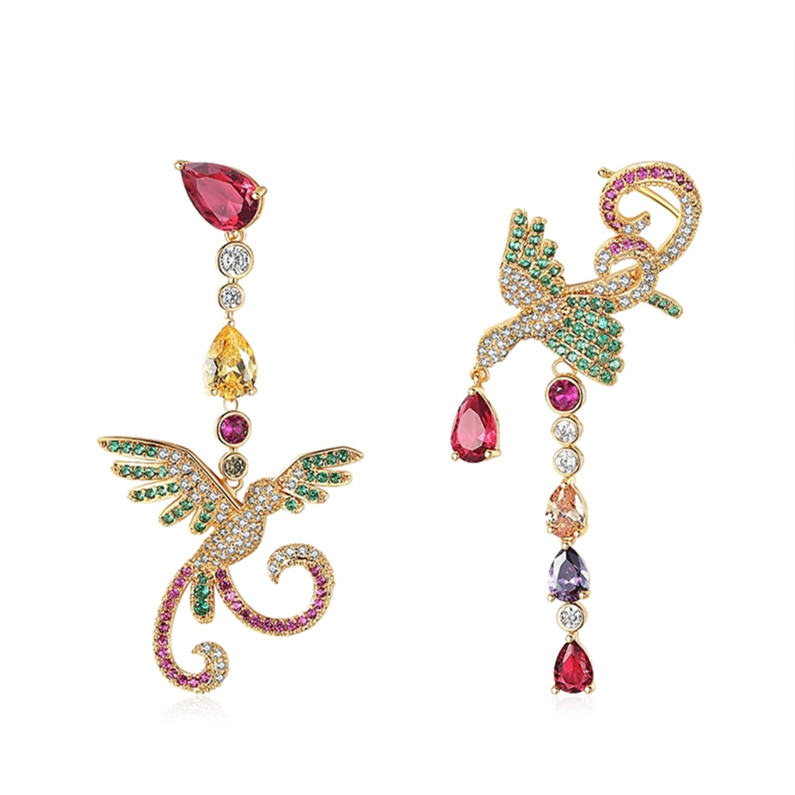 GNOCE Orecchini a Perno Orecchini Asimmetrici Con Zircone Phoenix in ottone Per Gioielli Da Donna e Ragazza Regalo Per i Fan