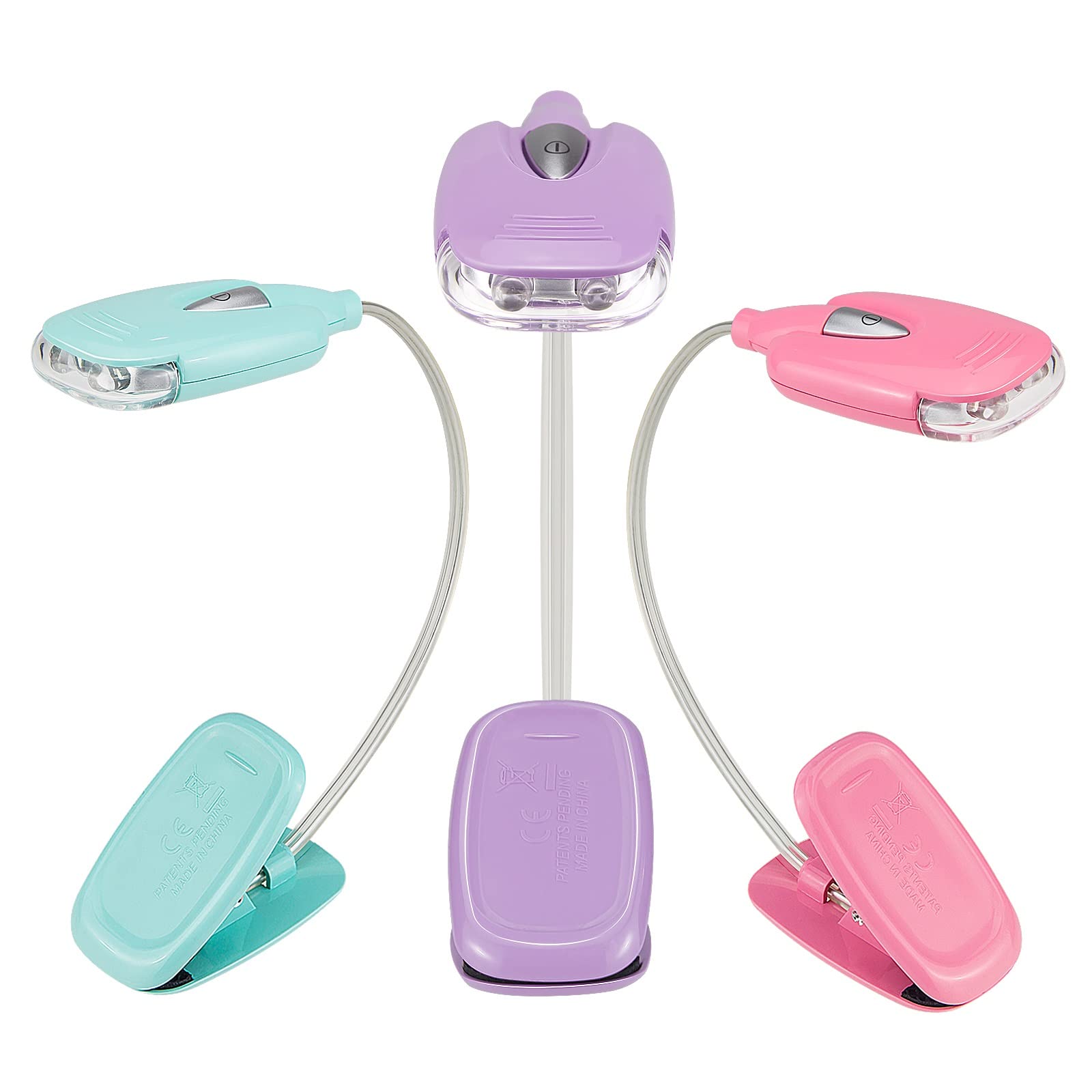 BIGMONAT Book Reading Light for Kids 3Pack,Battery(12pcs Included) Operated Small Reading Light in Bed,Clip on Reading Lamp with Brightness Dimmable Eye Protected,Flexible Bookmarks Light for Reading
