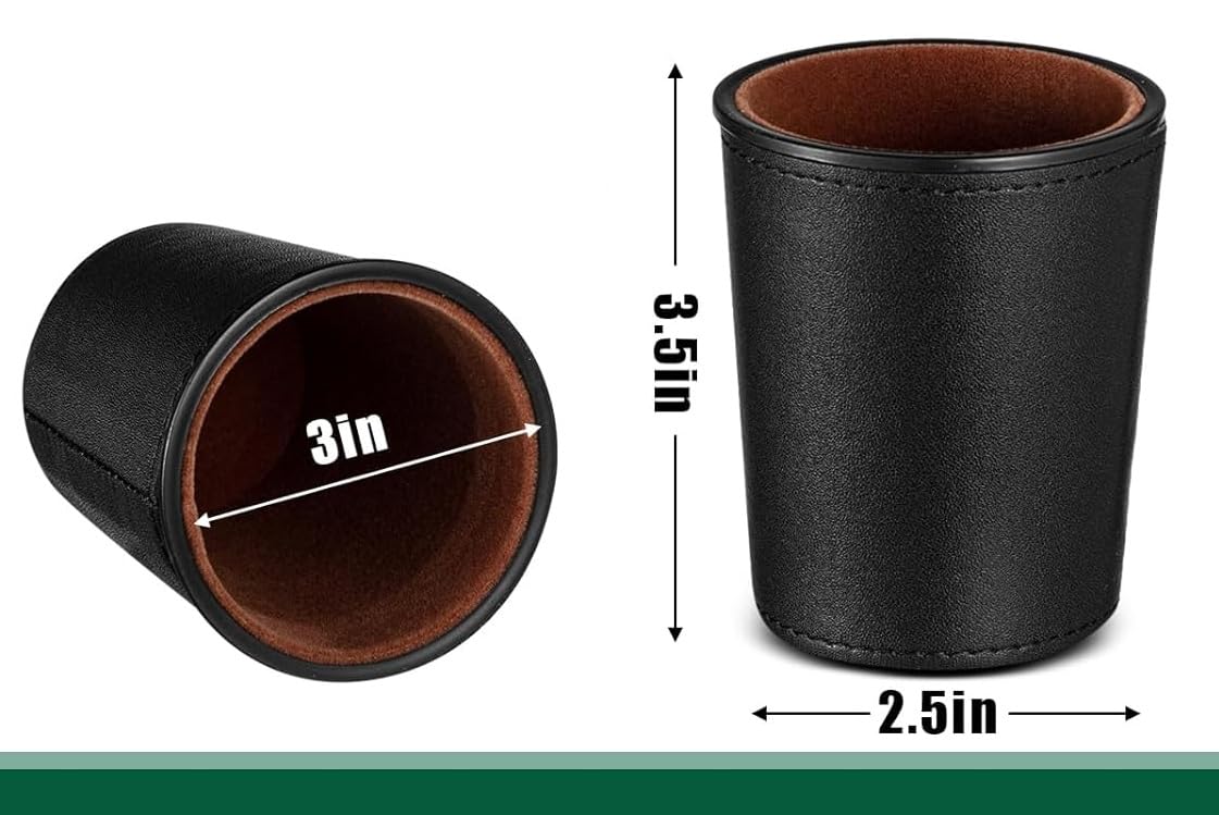 Bamboo's Grocery LoKii Taza de dados de cuero, interior bastante forrado de fieltro, 6 vasos agitadores y 30 dados de puntos, una bolsa de transporte, negro y marrón