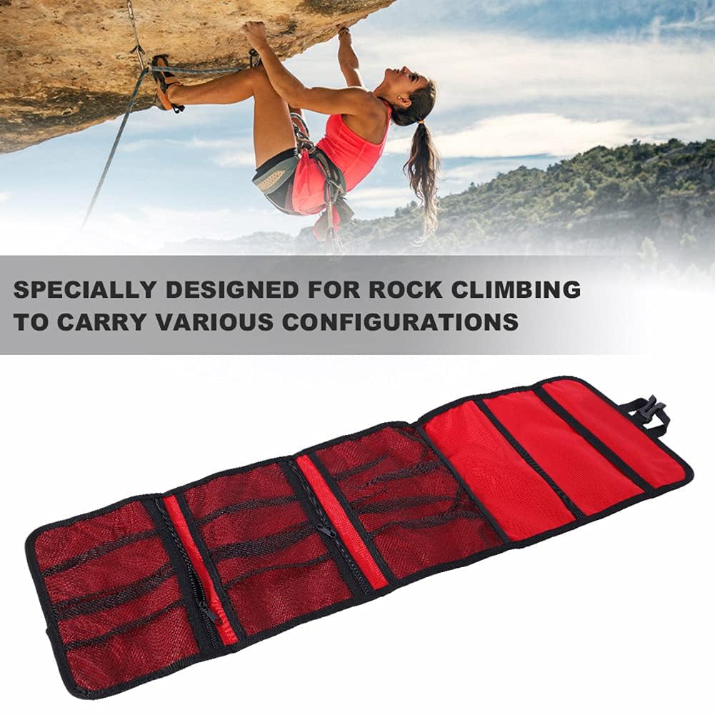 Organizador de Equipo de Escalada, Ganchos Plegables para Colgar, Anillo en D, Bolsa de Cuerda, Equipo de Herramientas para Colgar, mosquetón, Bolsa de Almacenamiento para Equipo (Rouge)