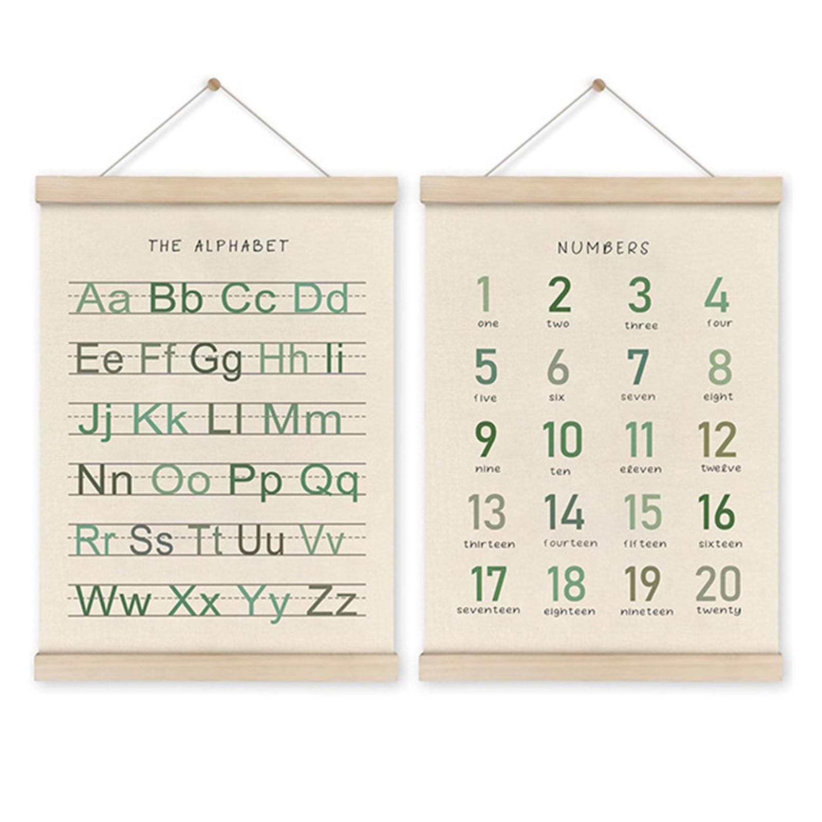 Uqezagpa Alphabets Number Educational Wall Art Poster Wood Hanger Frame Set of 2 for Toddler Learning and Nursery Room Decors Educational Poster