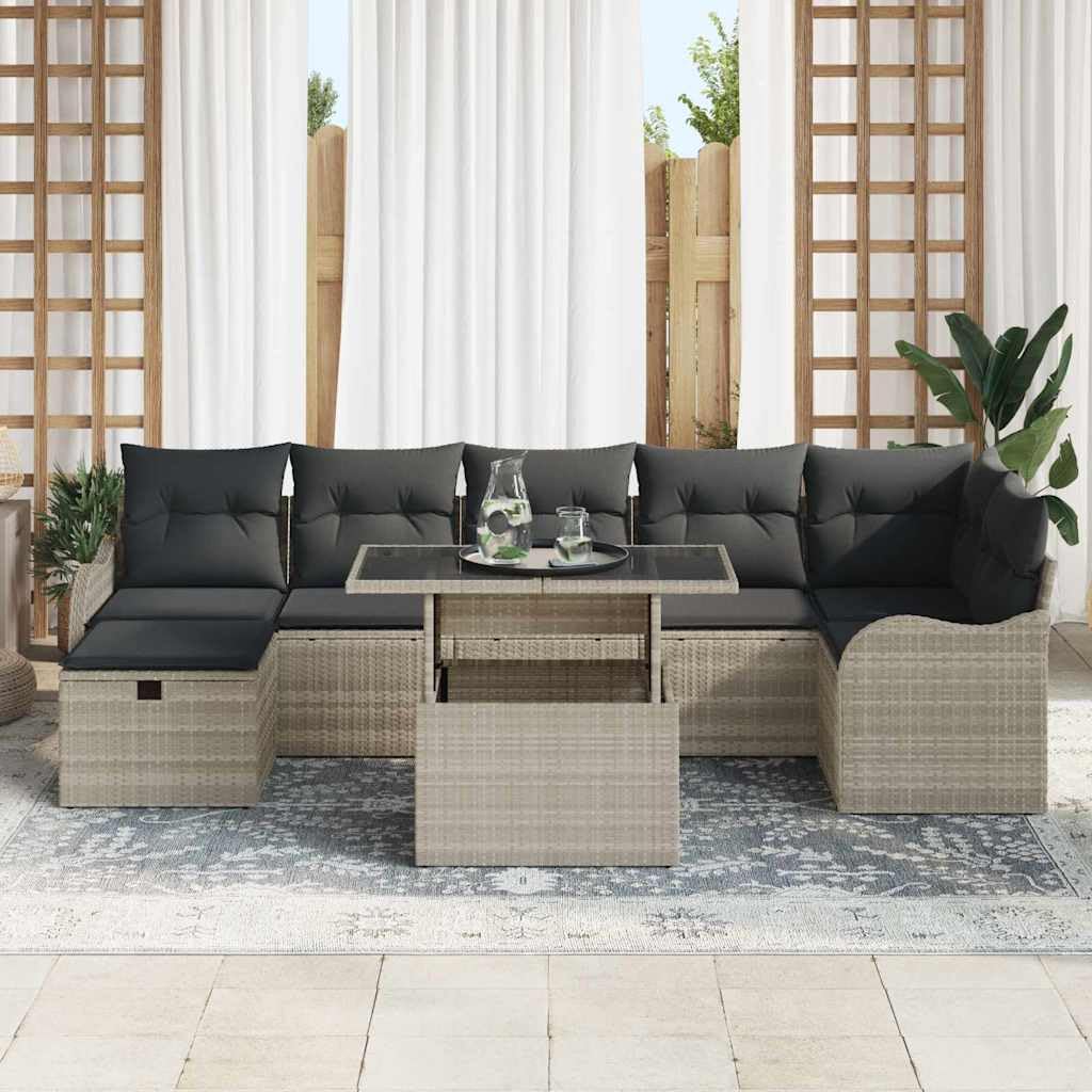 Set di 8 divani da giardino in polyrattan resistente alle intemperie, con spazio 100 x 55 x 73 cm, grigio chiaro, modulare lounge balcone terrazza